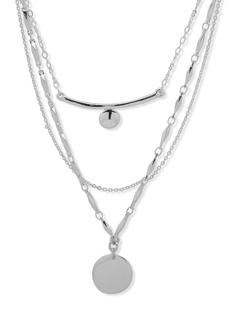 Silver Tone 17" Circle Multirow Necklace