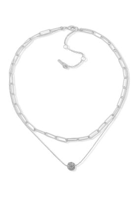 Silver Tone 17" Multi Row Pavé Ball Necklace