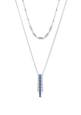 Silver Tone 17'' Sapphire Multi Row Pendant Necklace