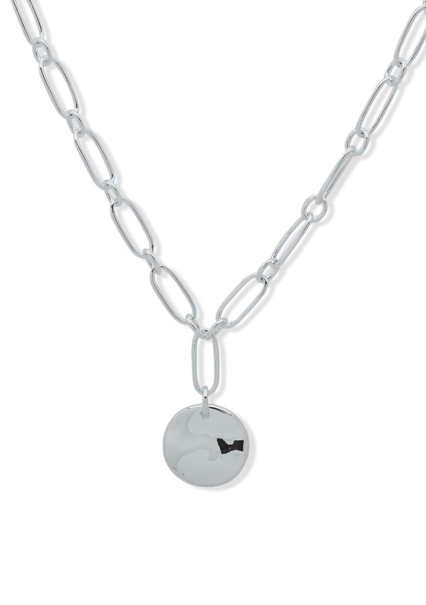 Silver Tone 17 Wavy Texture Pendant Necklace