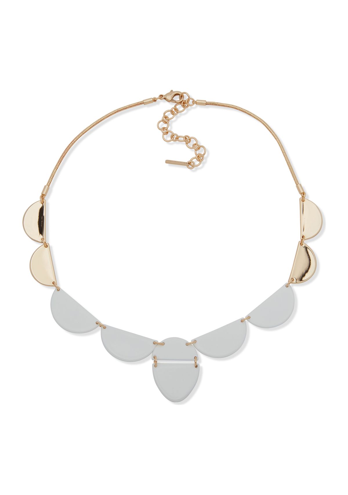 Gold Tone 18" White Half Moon Collar Necklace