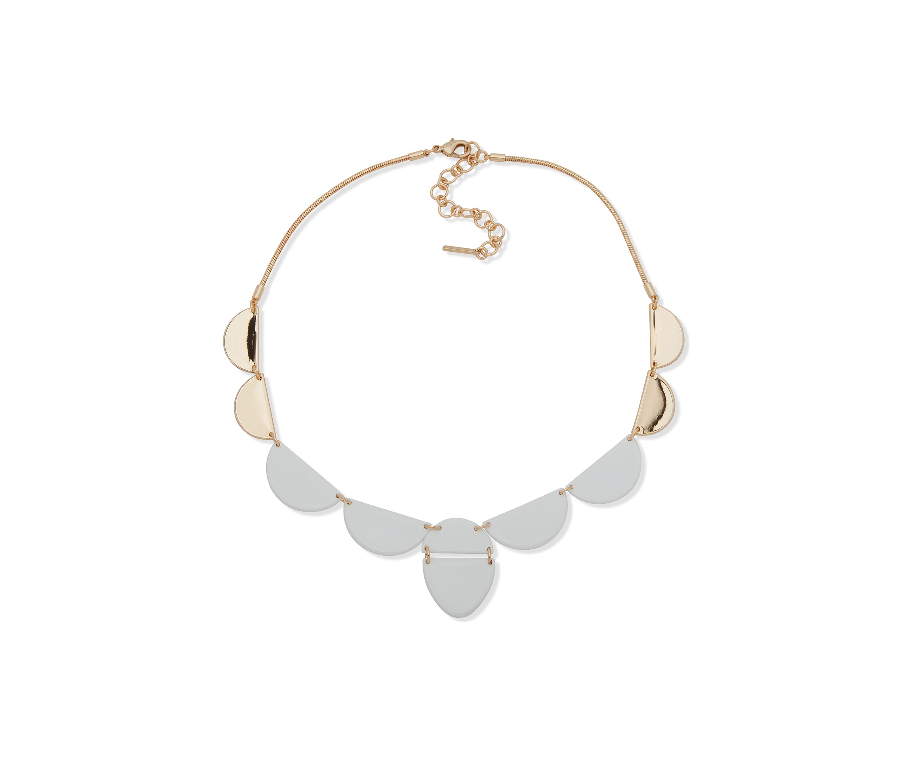 Gold Tone 18" White Half Moon Collar Necklace