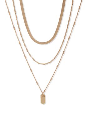 Gold Tone 17" 3 Row Multi Row Necklace