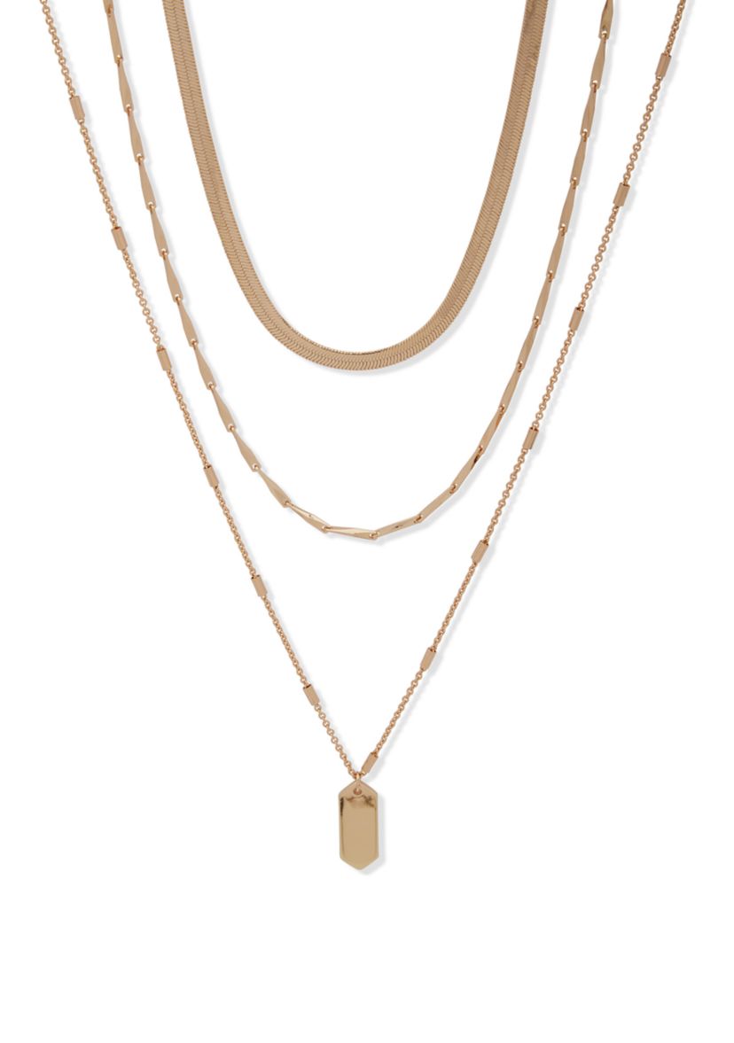 Gold Tone 17" 3 Row Multi Row Necklace