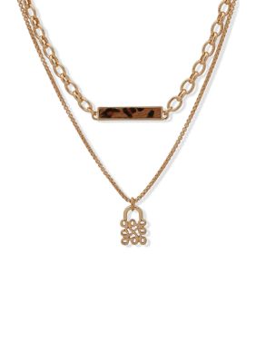 Gold Tone 17" Brown Two Row Pendant Necklace