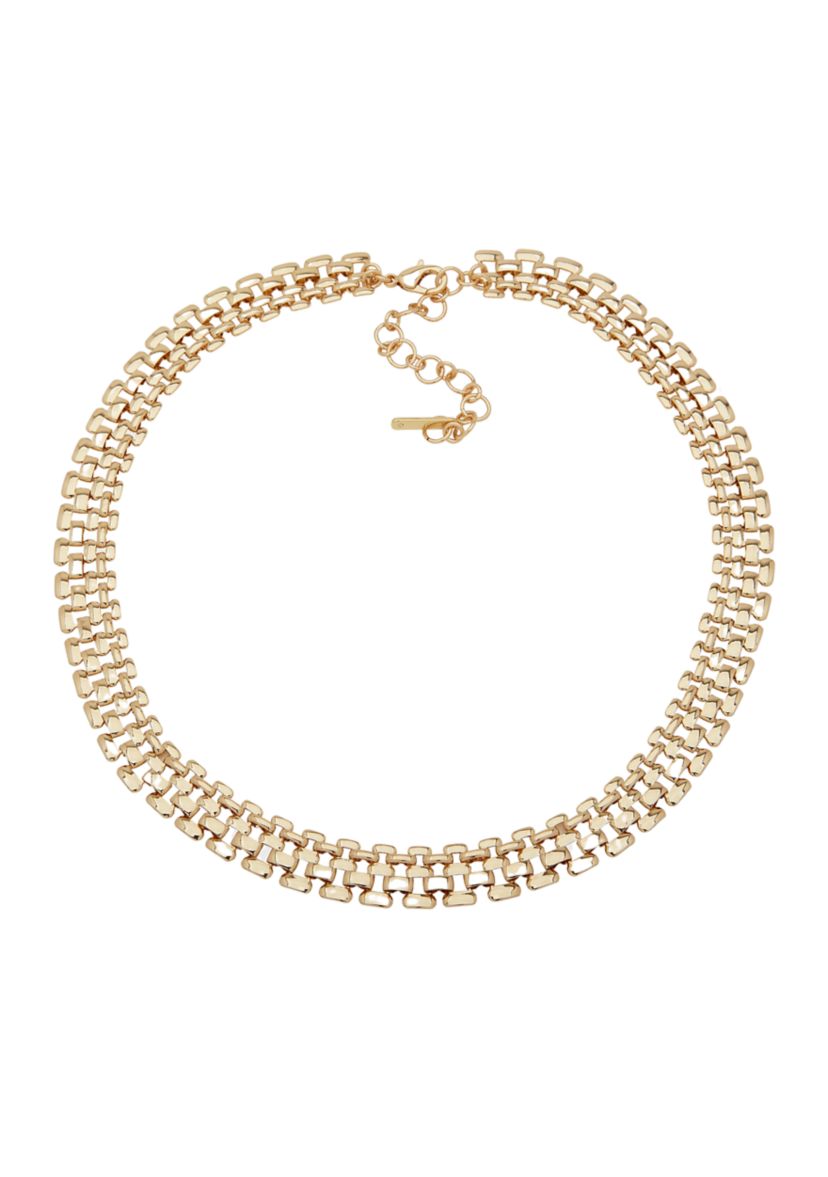 Gold Tone 17" Metal Chain Collar Necklace