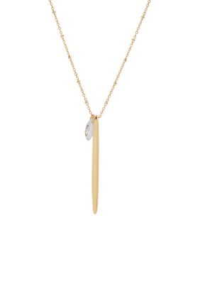 Gold Tone 30 Millimeter Crystal Stick Stone Pendant Necklace