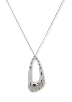 Silver Tone 34" Crystal Pave Long Pendant Necklace
