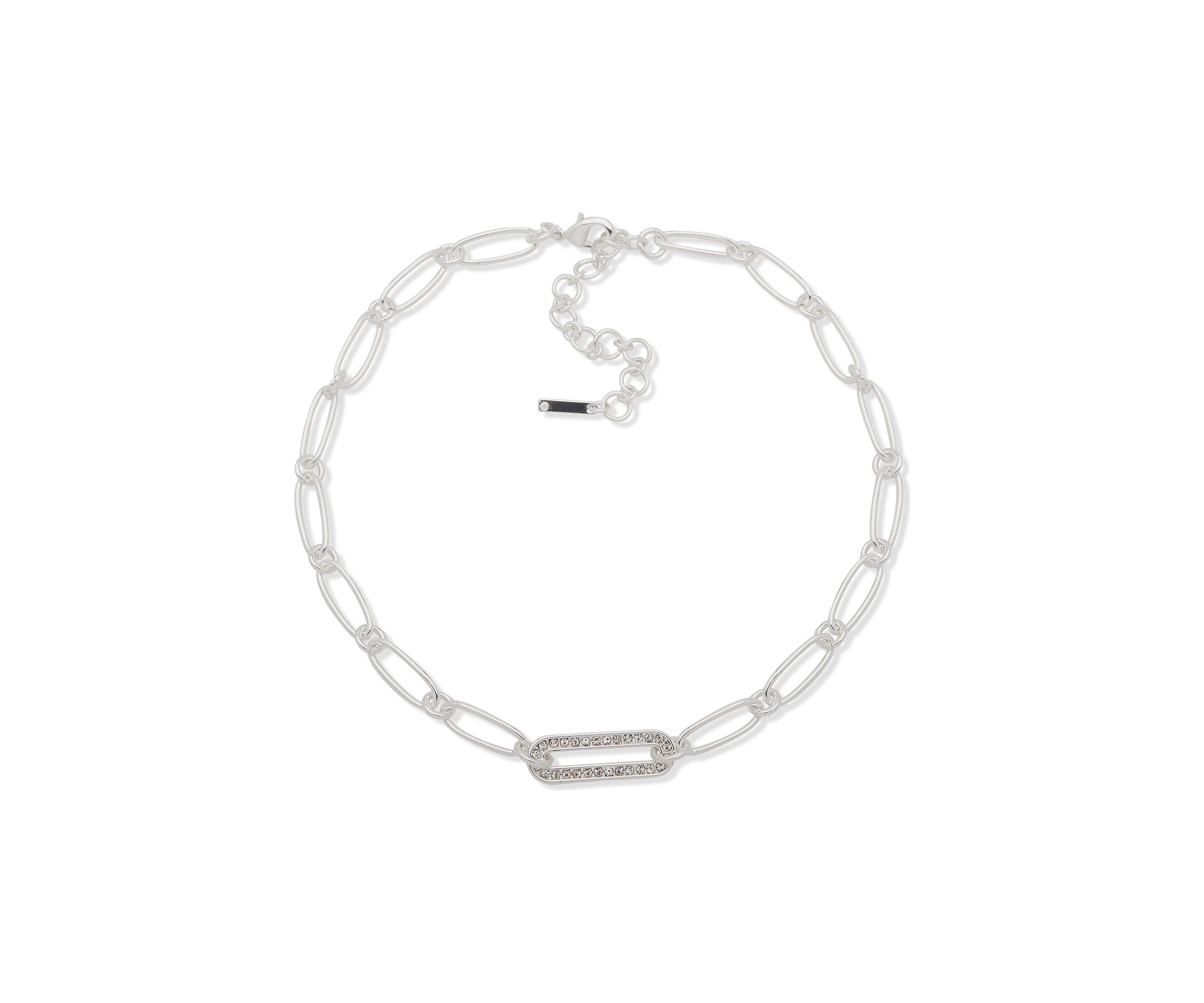 Silver Tone Crystal Paperclip Collar Necklace