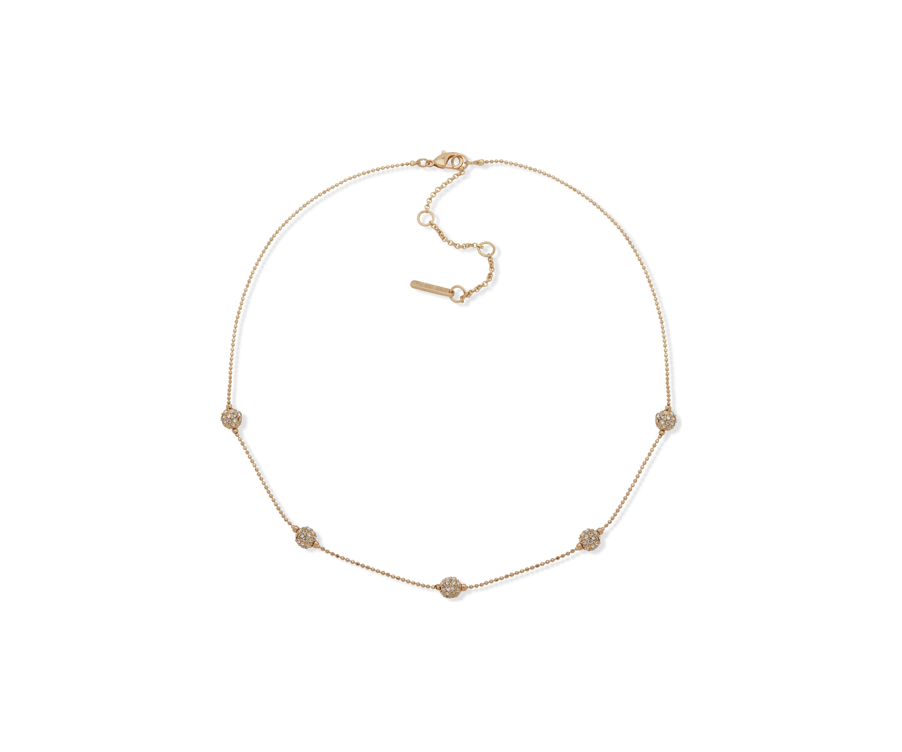 Gold Tone 17" Crystal Pavé Ball Collar Necklace