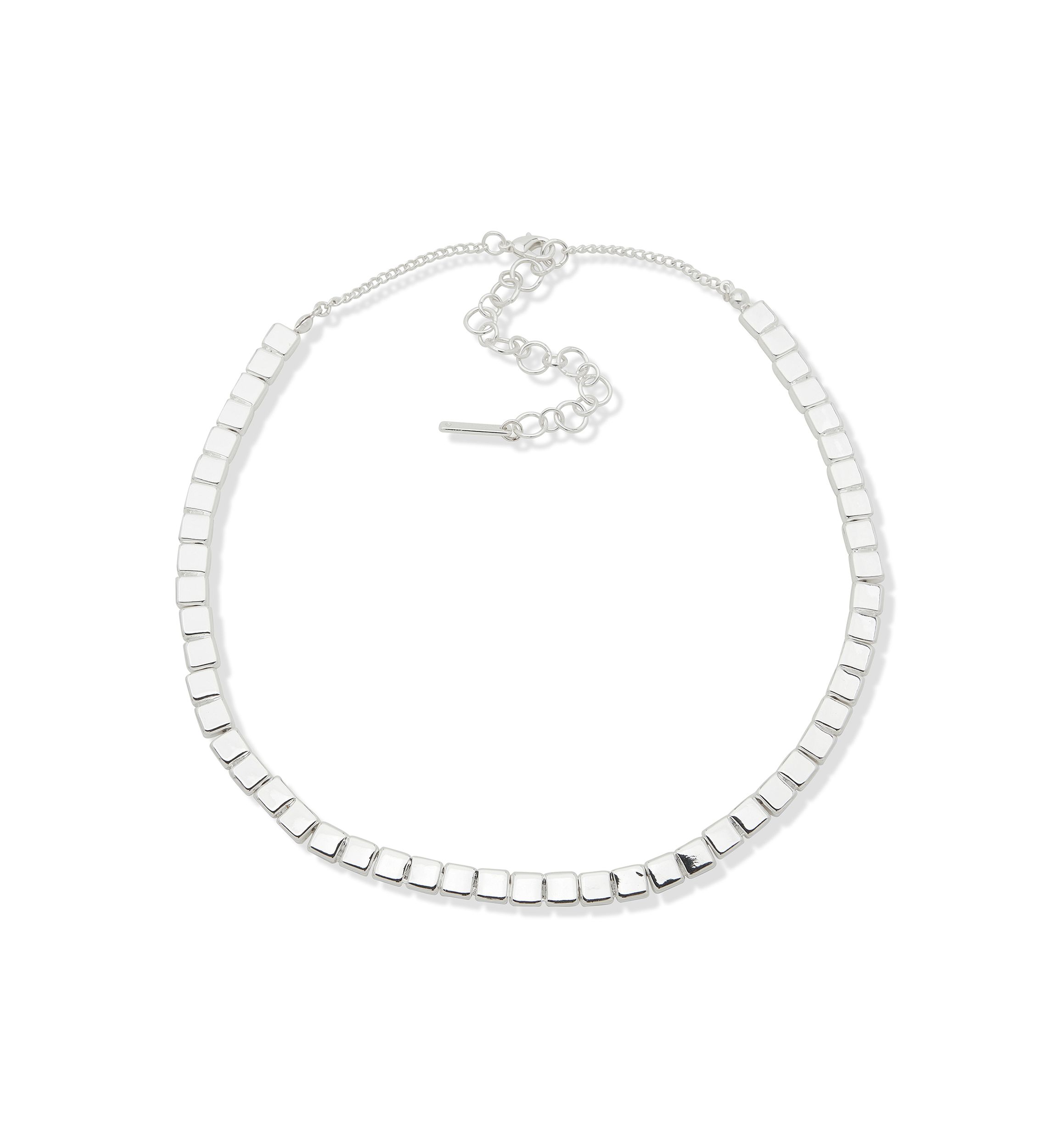 Silver Tone Square Tile Collar Necklace