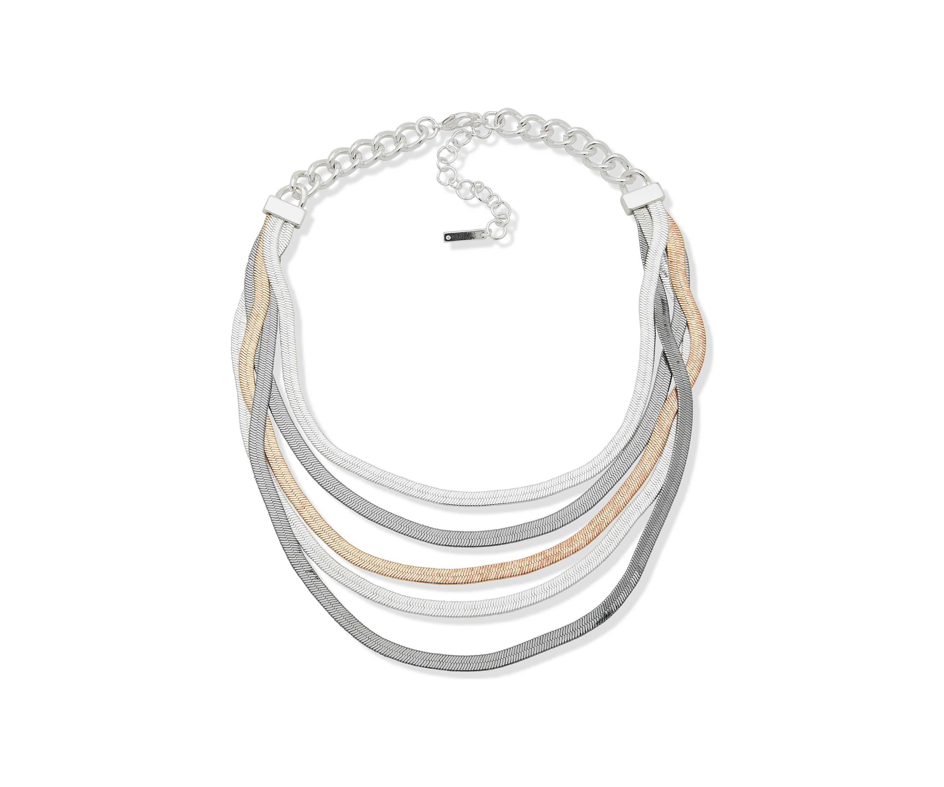 Tri Tone Multi Row Necklace