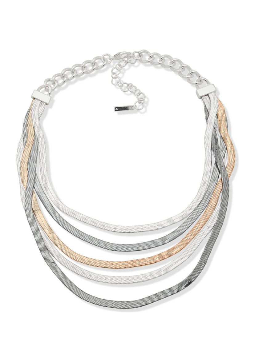 Tri Tone Multi Row Necklace