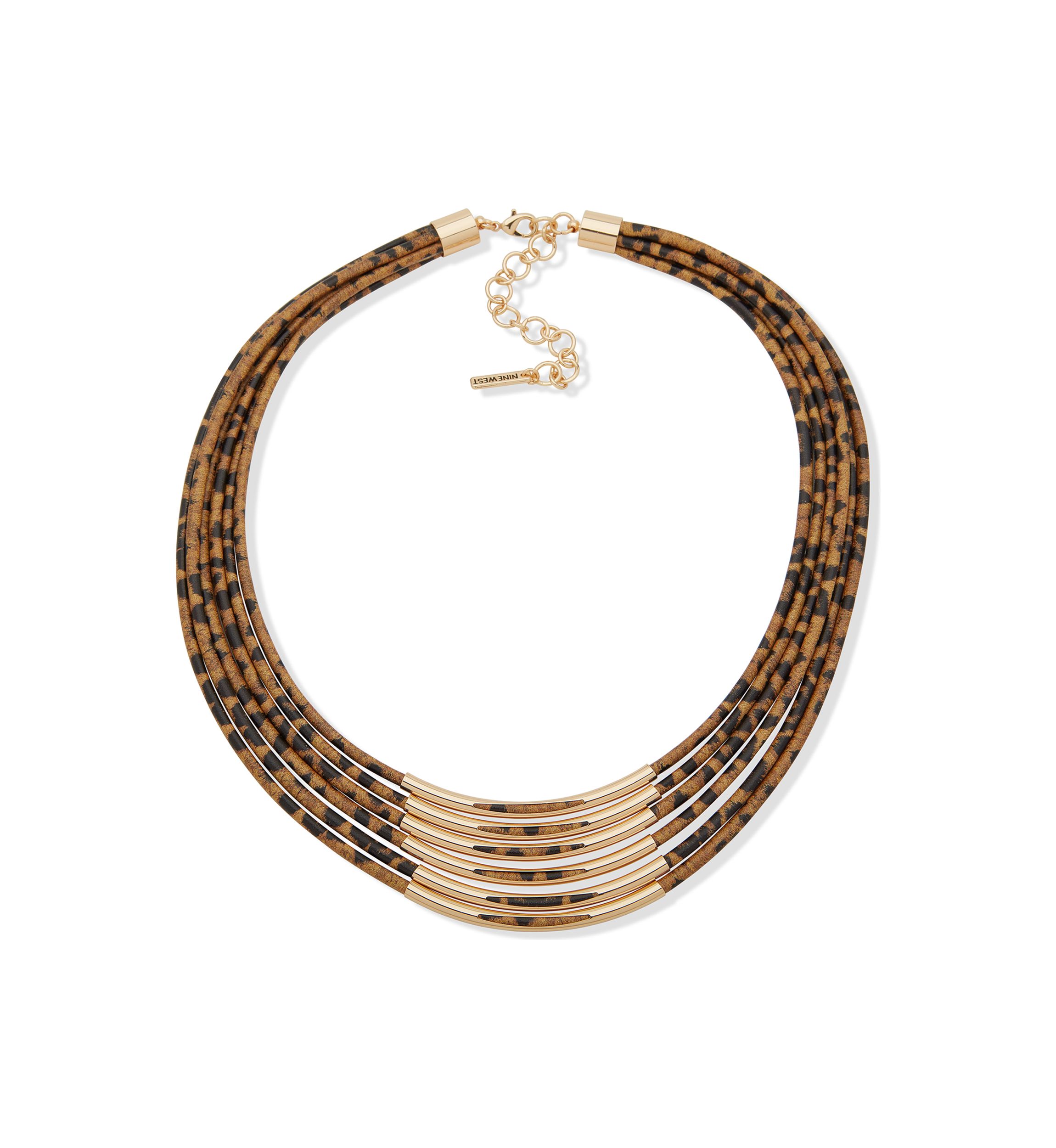 Gold Tone Brown Multi Row Necklace