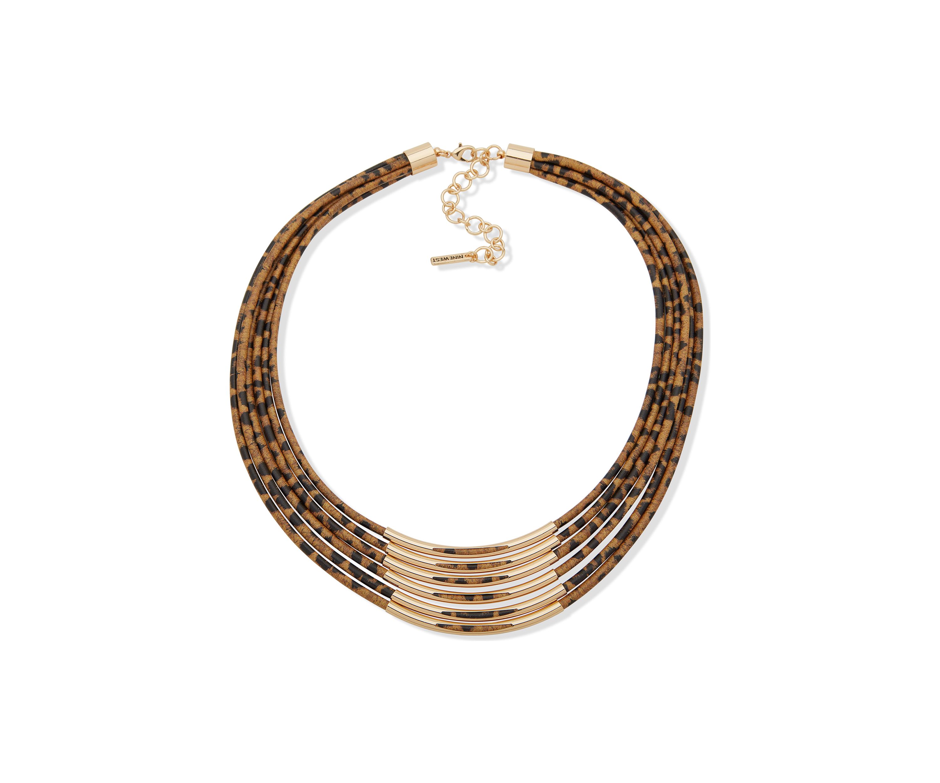 Gold Tone Brown Multi Row Necklace
