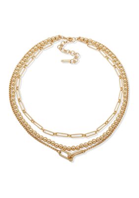 Gold Tone Chain Multi Row Necklace