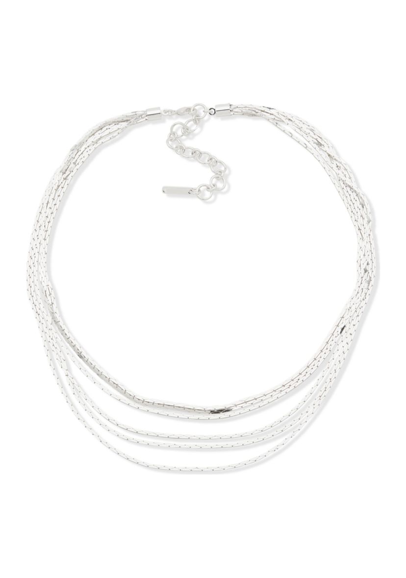 Silver Tone Twisted Multi Row Necklace