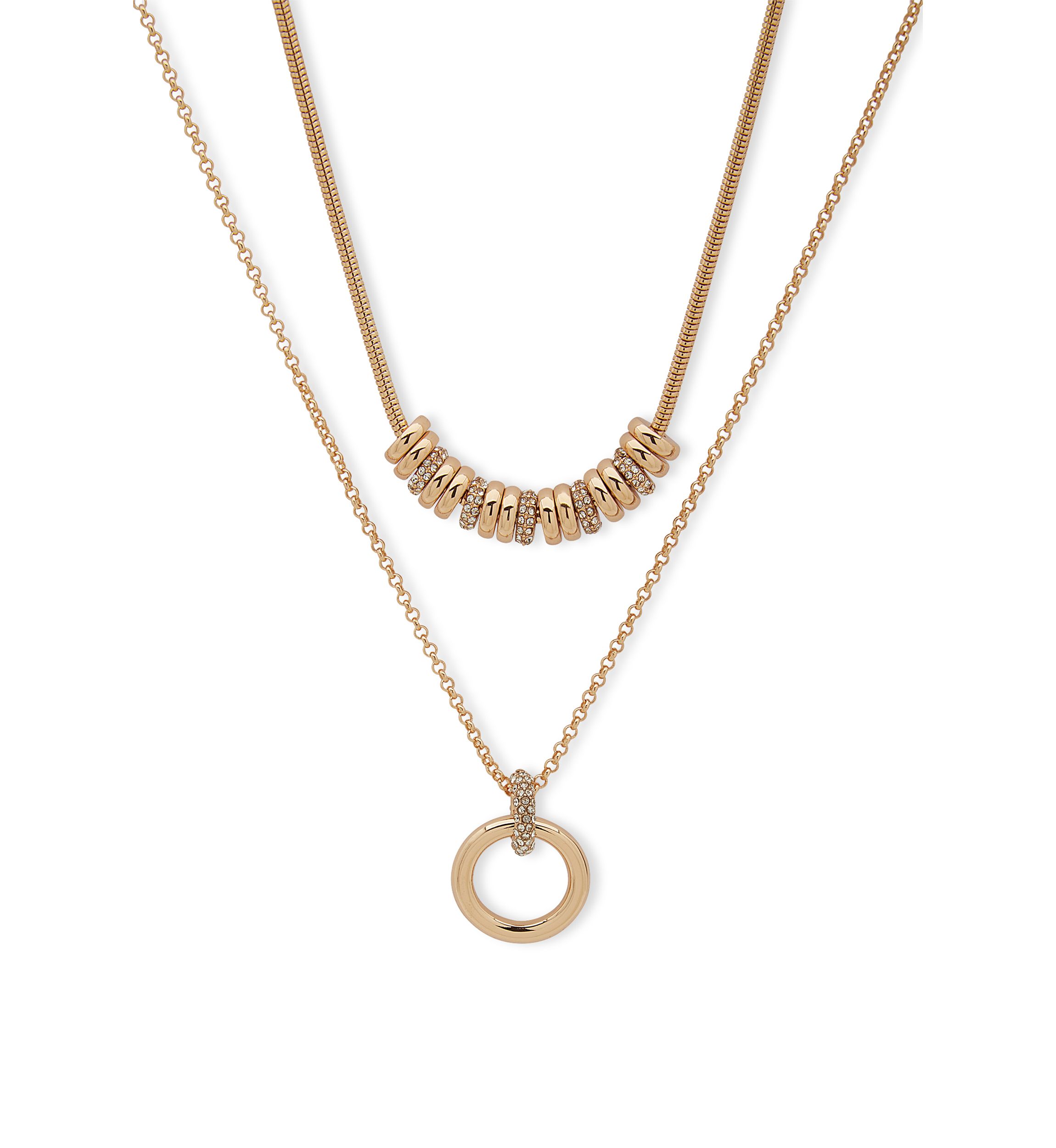 Gold Tone Crystal Multi Row Necklace