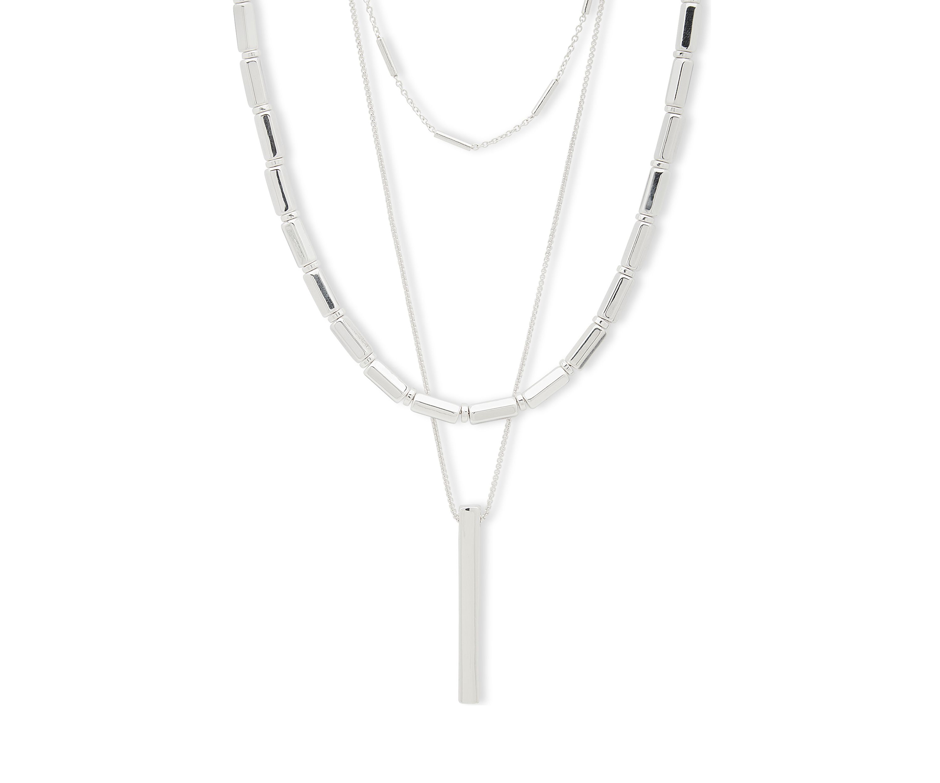 Silver Tone Multirow Long Bar Pendant Necklace