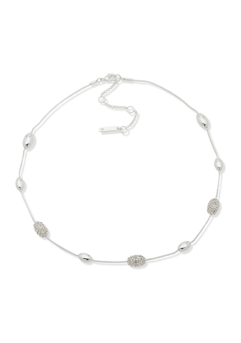 Silver Tone Crystal Nugget Collar Necklace