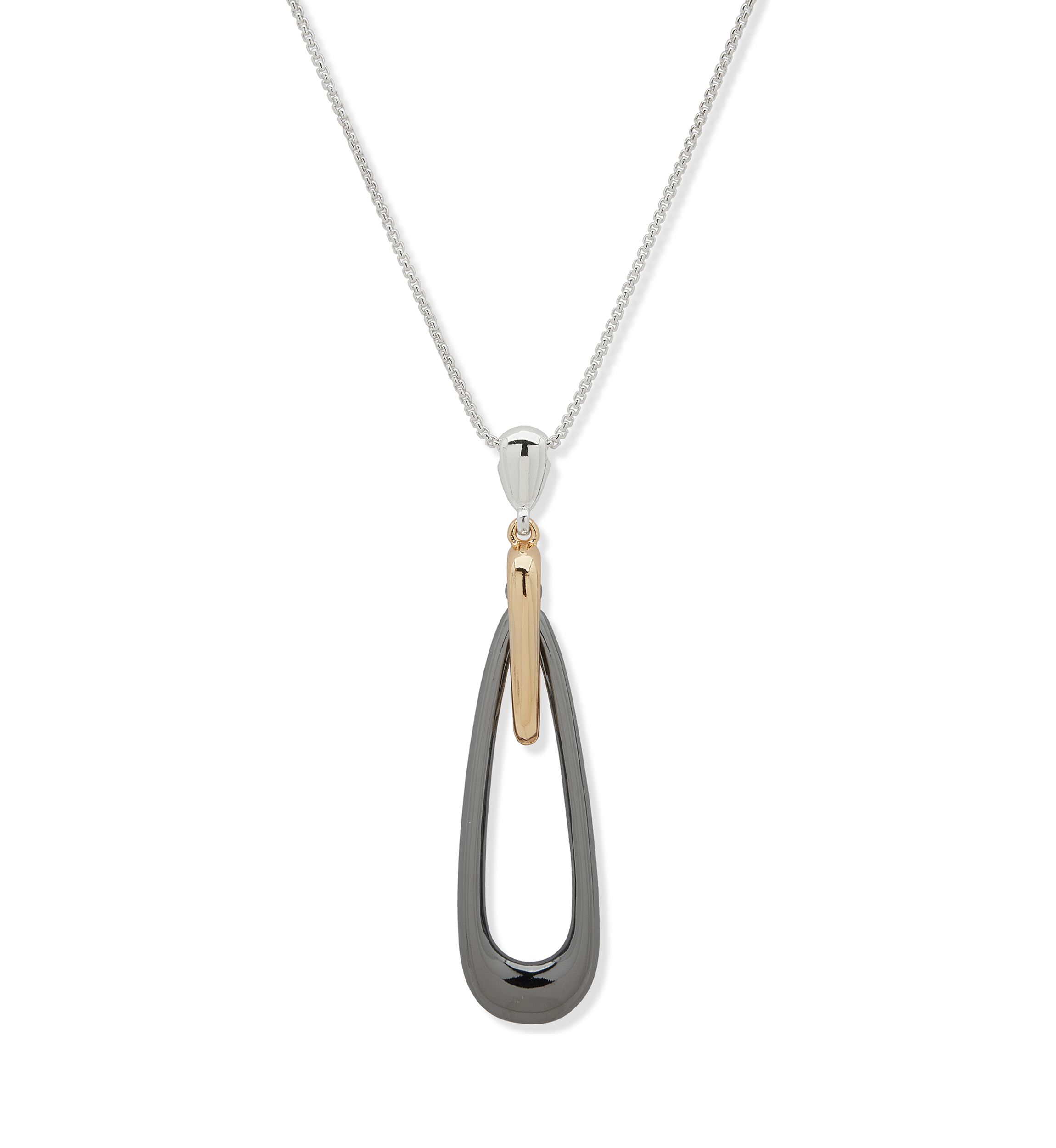 Tri Tone Multi Pendant Long Necklace