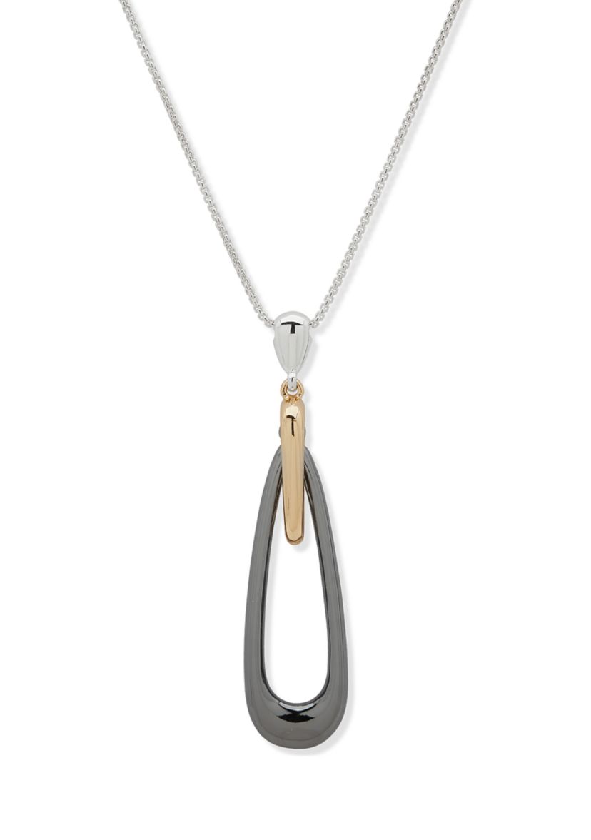 Tri Tone Multi Pendant Long Necklace