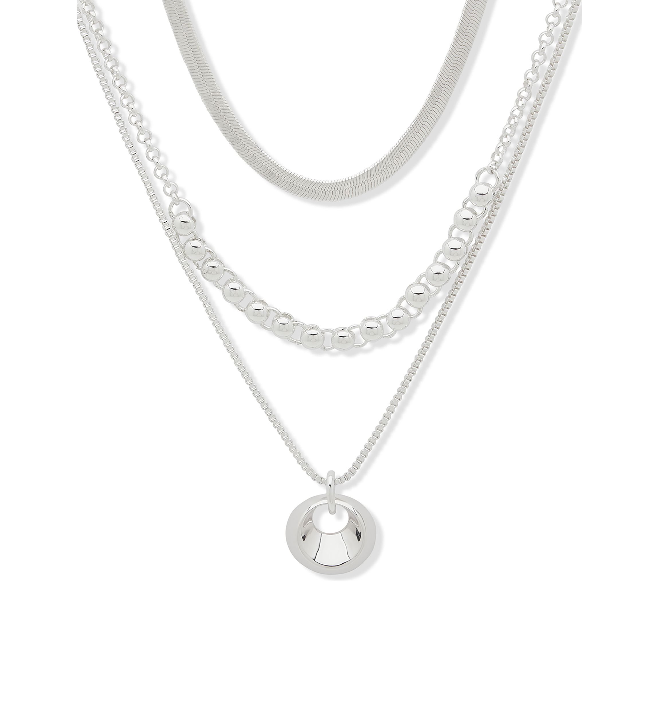 Silver Tone Multi Row Pendant Drop Necklace