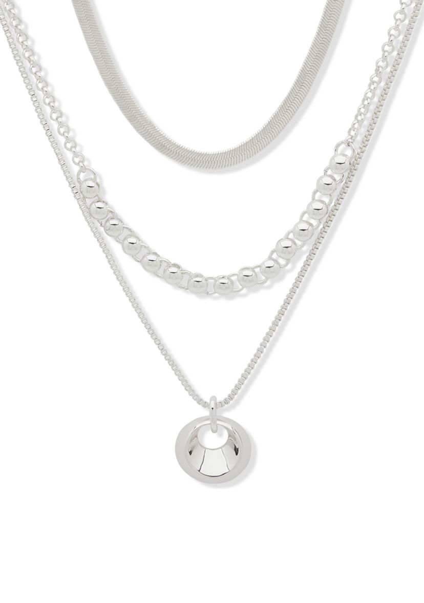 Silver Tone Multi Row Pendant Drop Necklace
