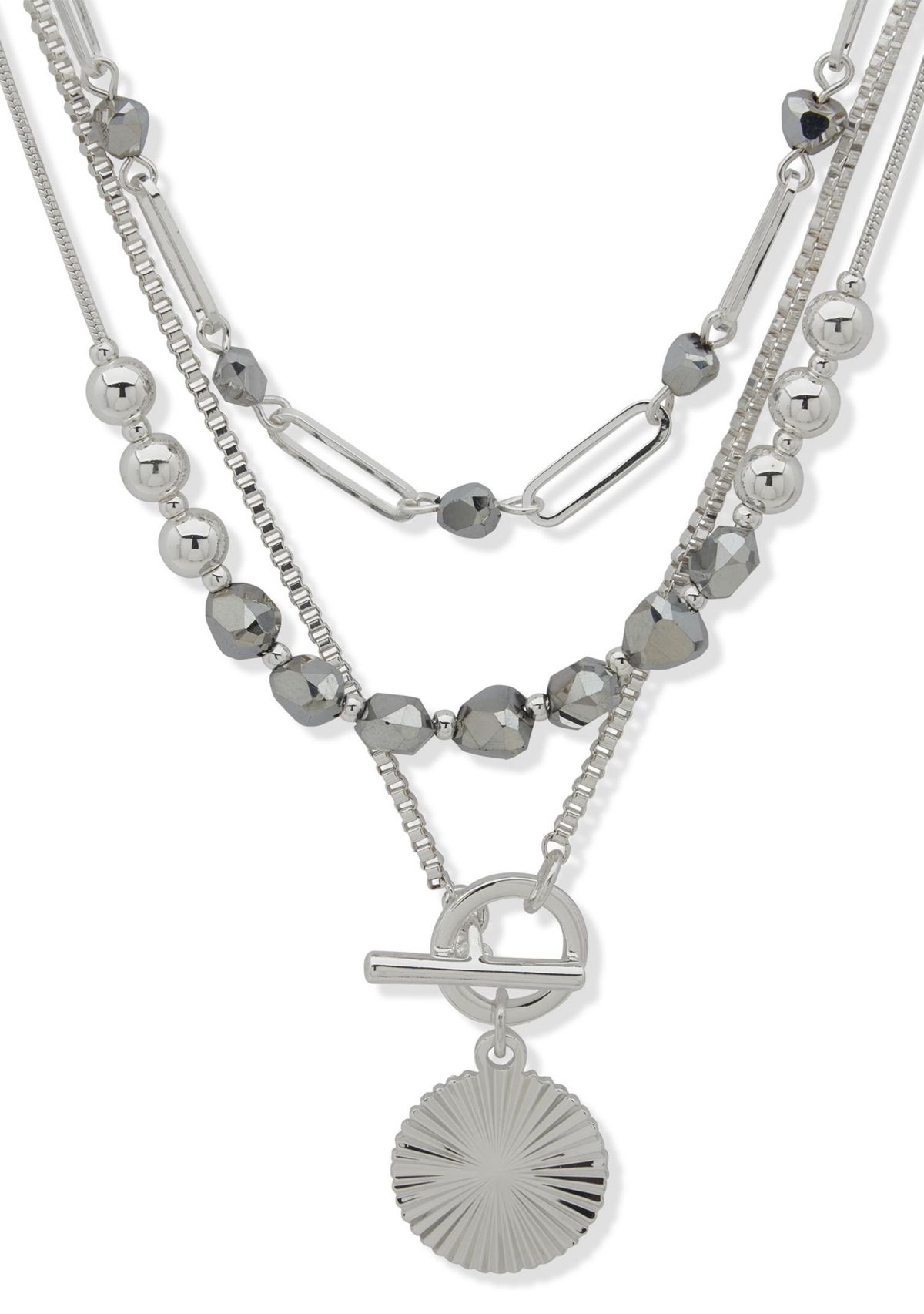 Silver Tone Multi Row Pendant Necklace