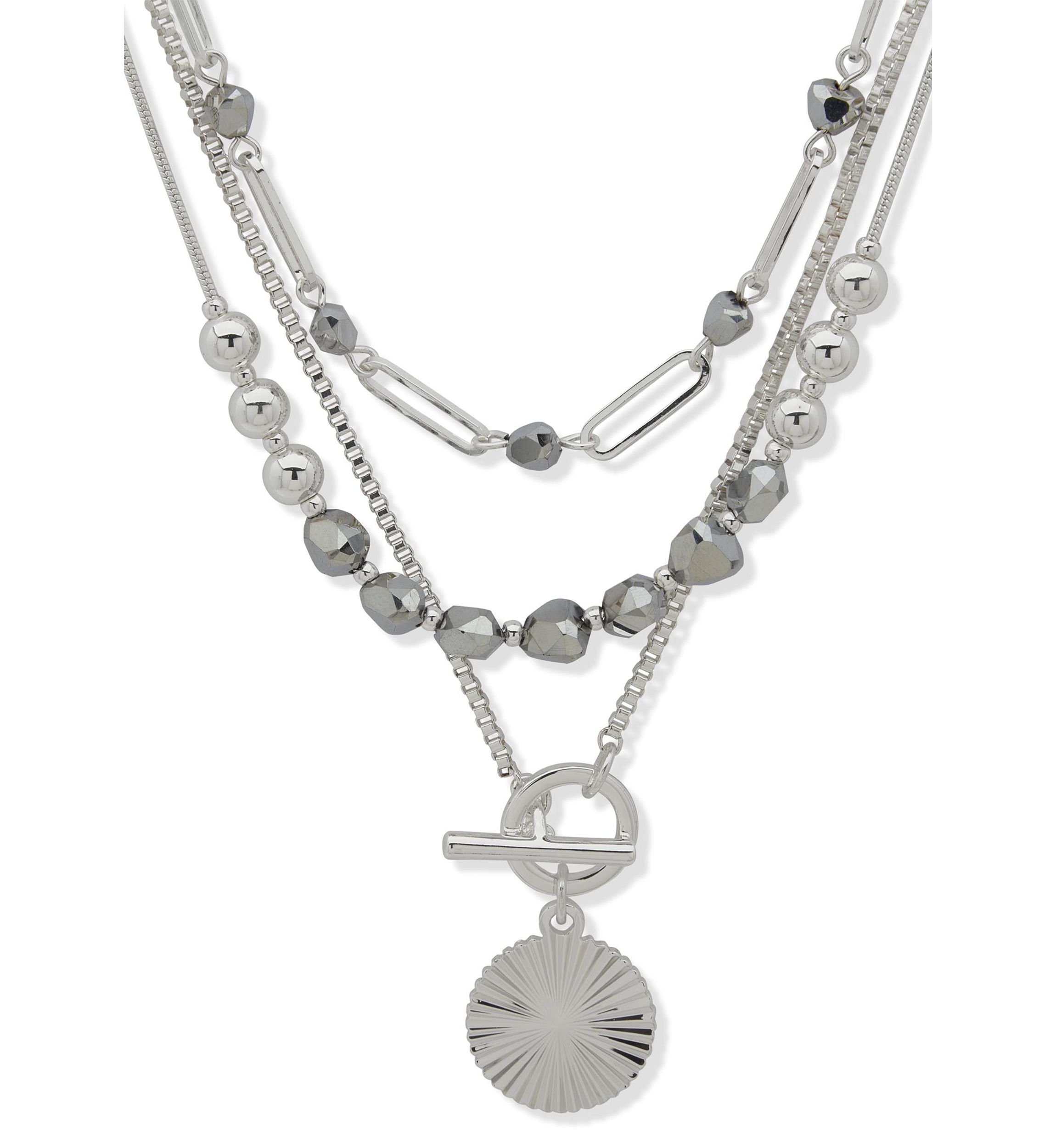 Silver Tone Multi Row Pendant Necklace