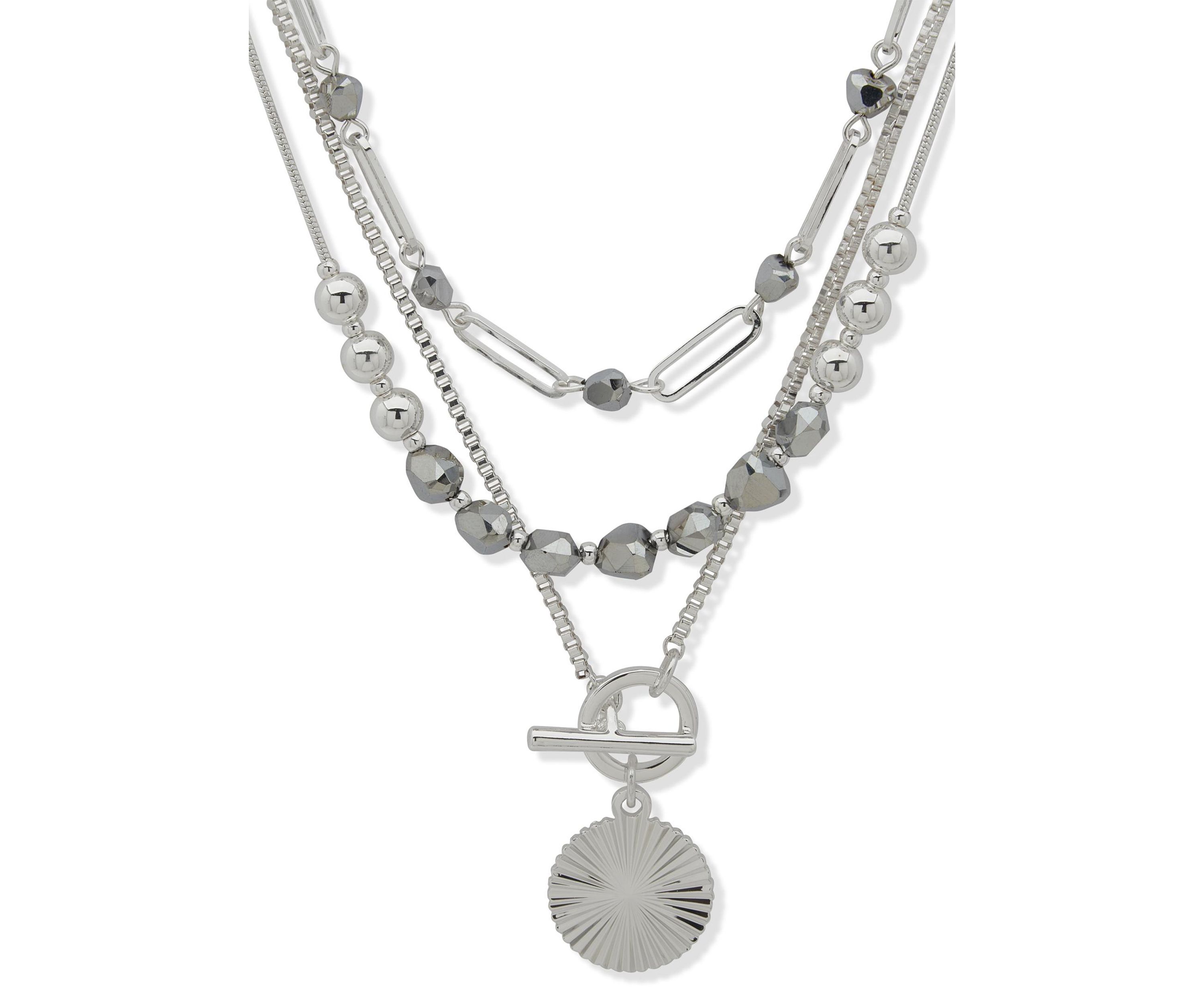 Silver Tone Multi Row Pendant Necklace