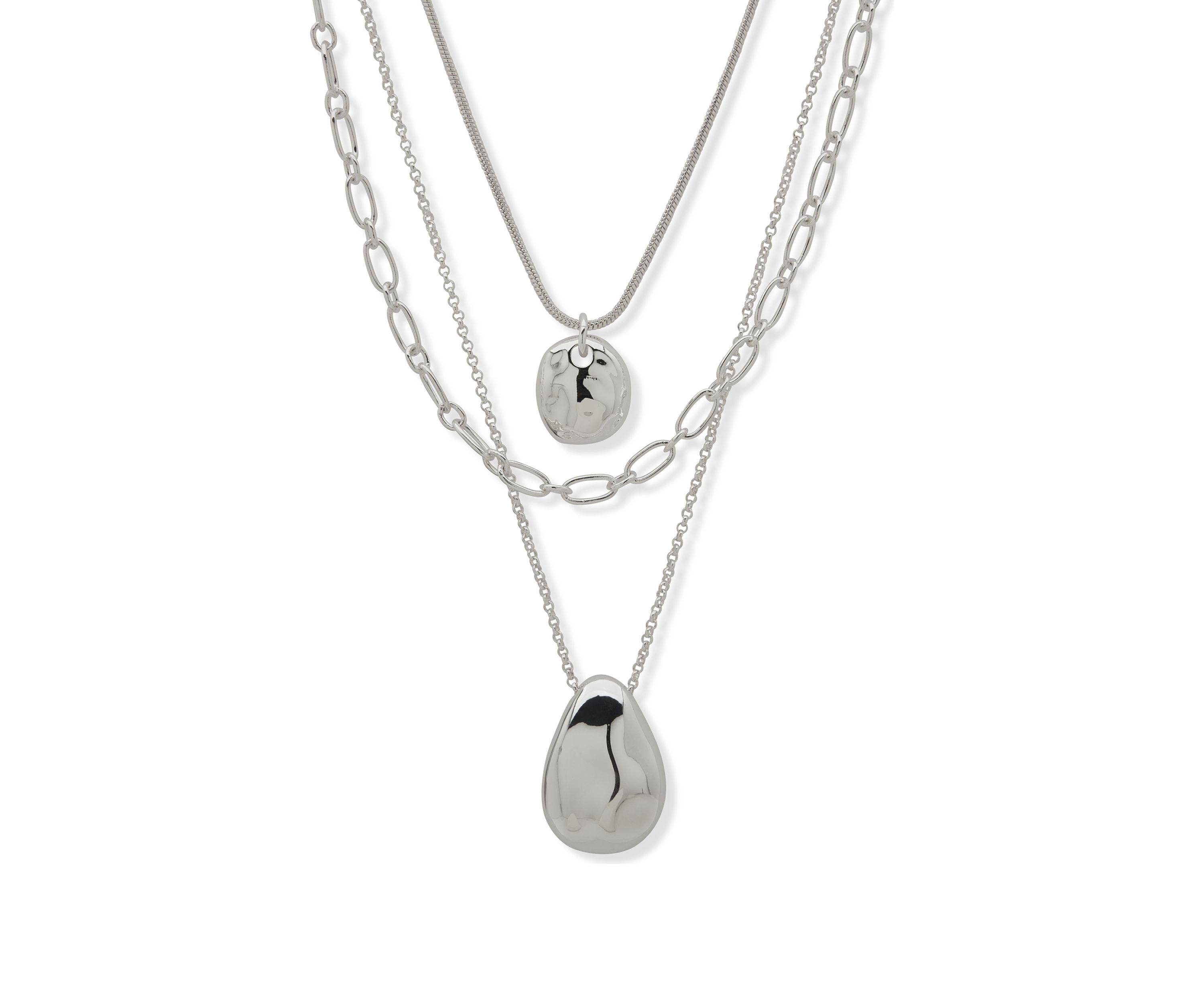Silver Tone Molten Multirow Necklace