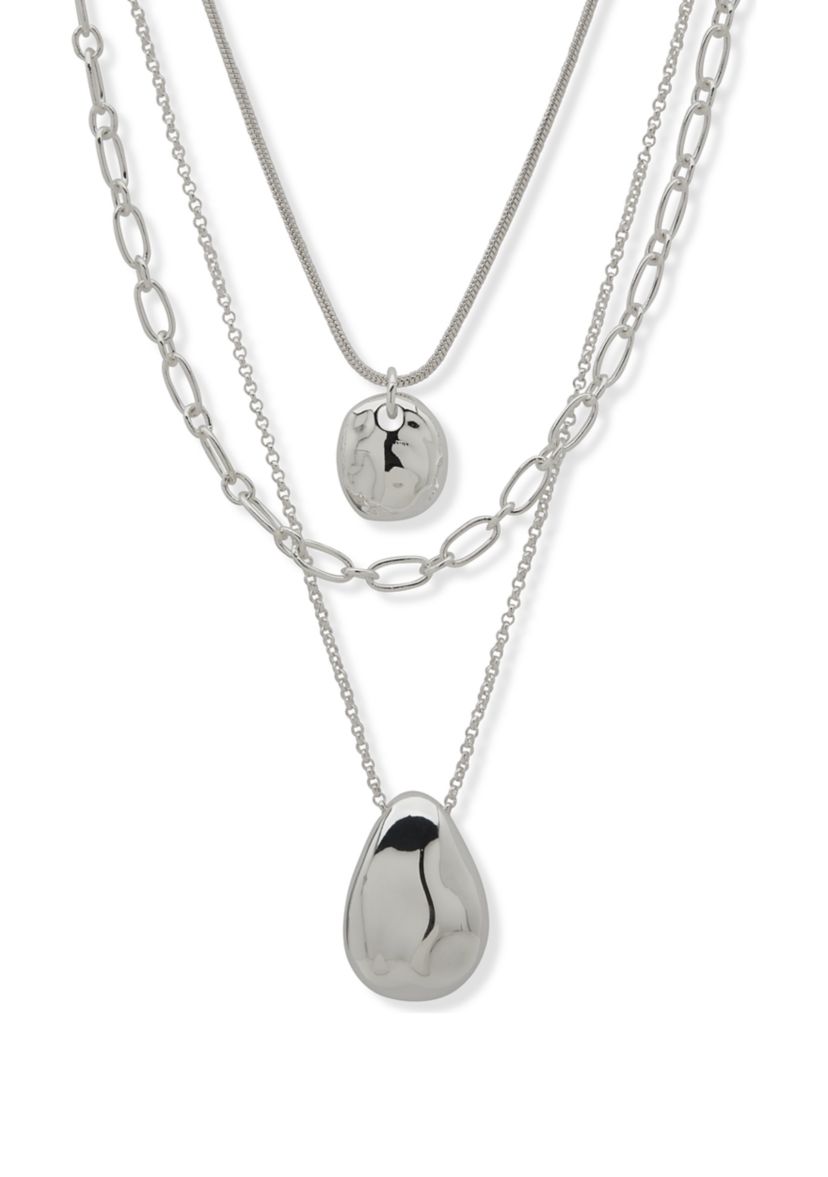 Silver Tone Molten Multirow Necklace