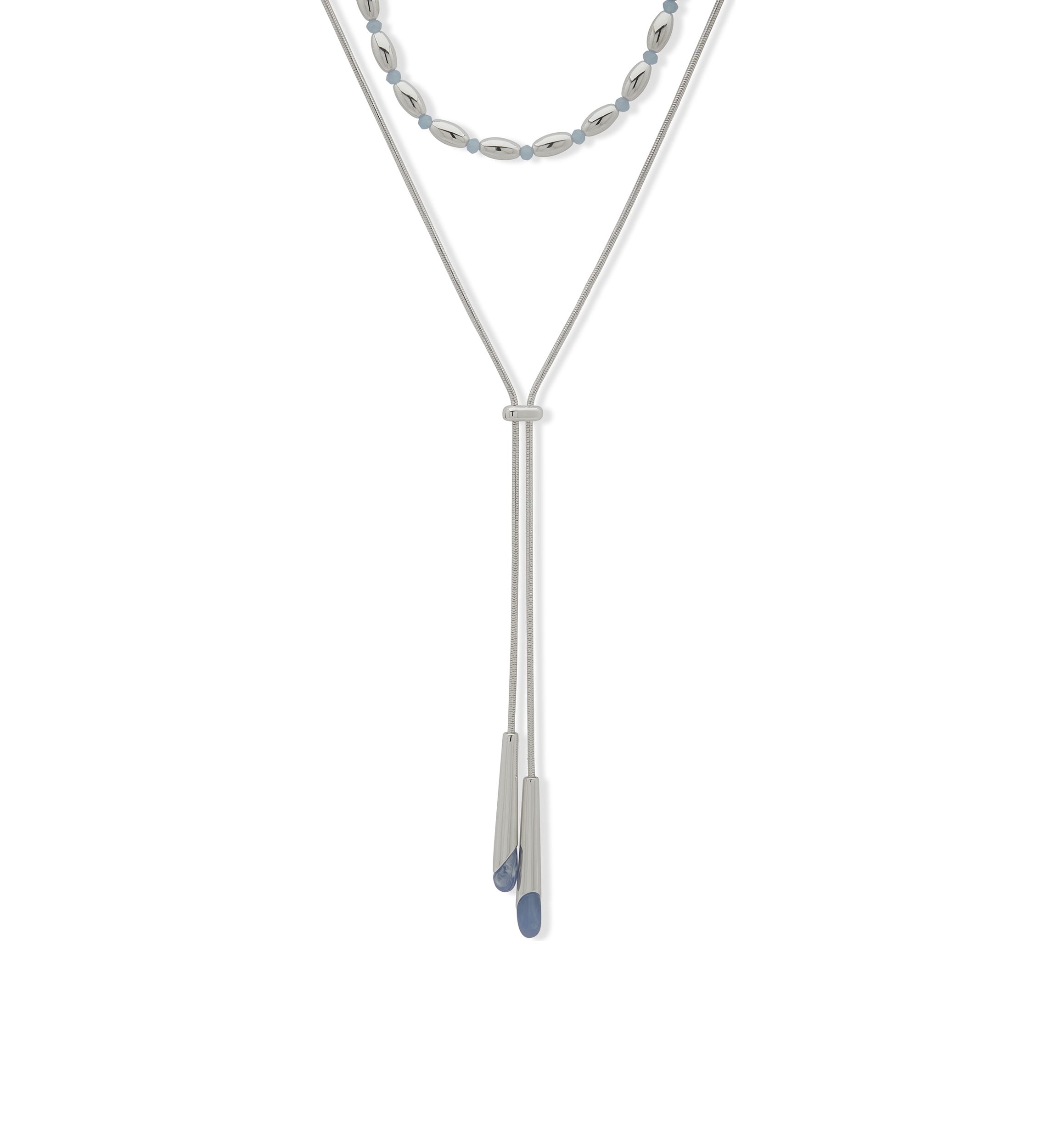 Silver Tone Blue 2 Row Necklace