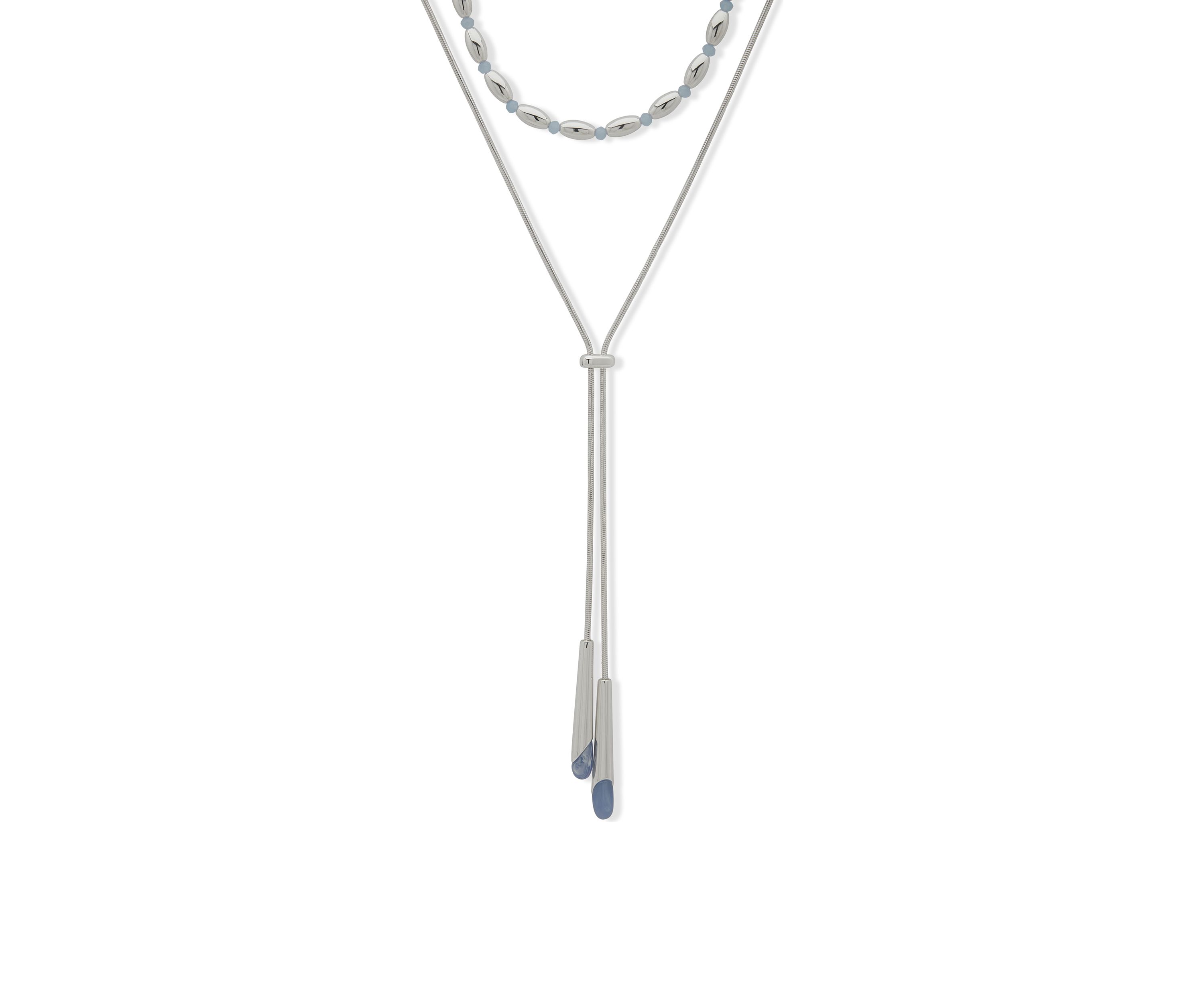 Silver Tone Blue 2 Row Necklace
