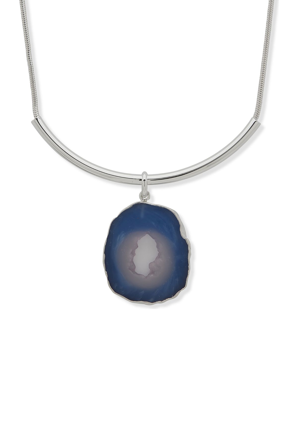 Silver Tone Blue Statement Frontal Necklace