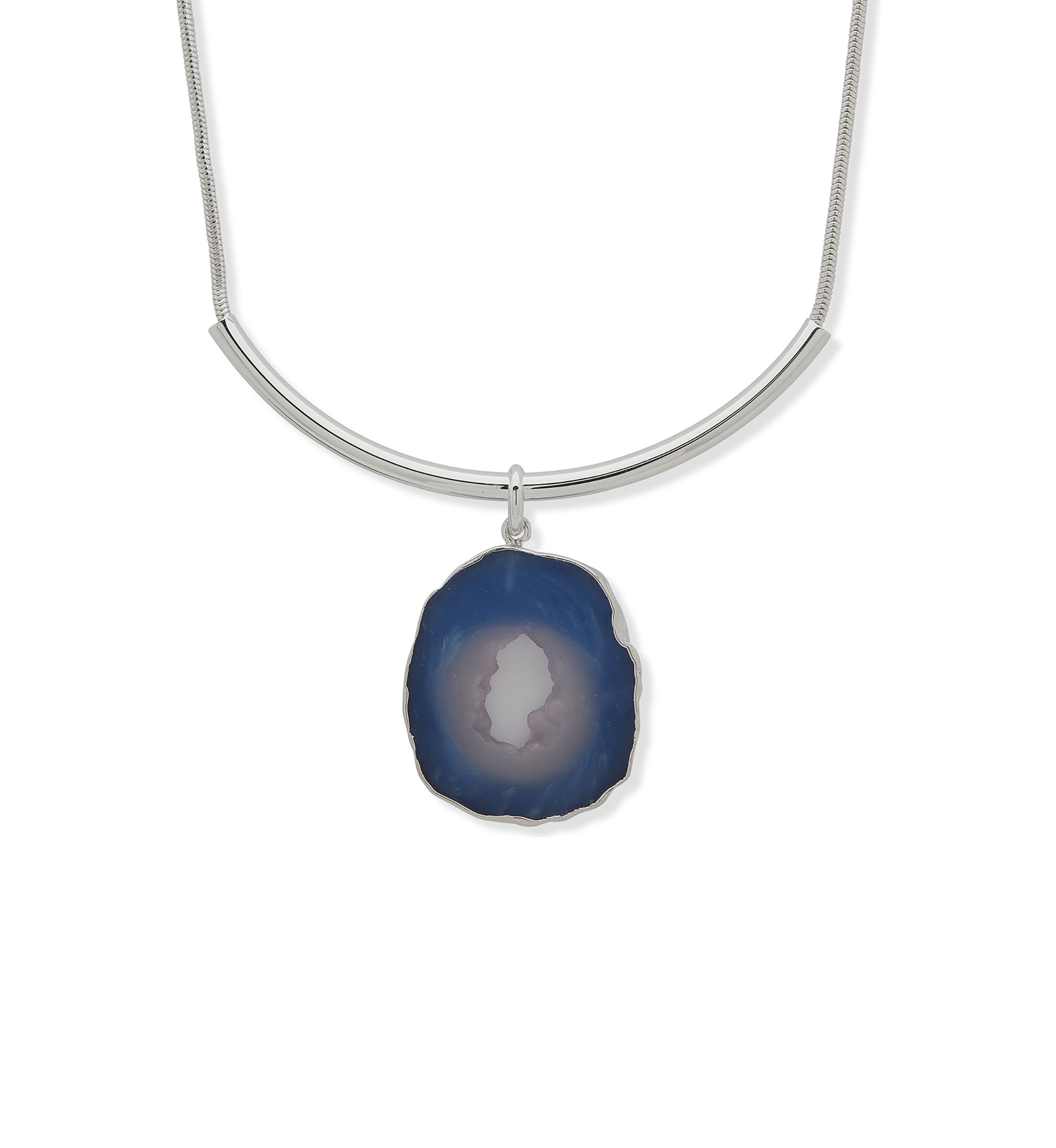 Silver Tone Blue Statement Frontal Necklace
