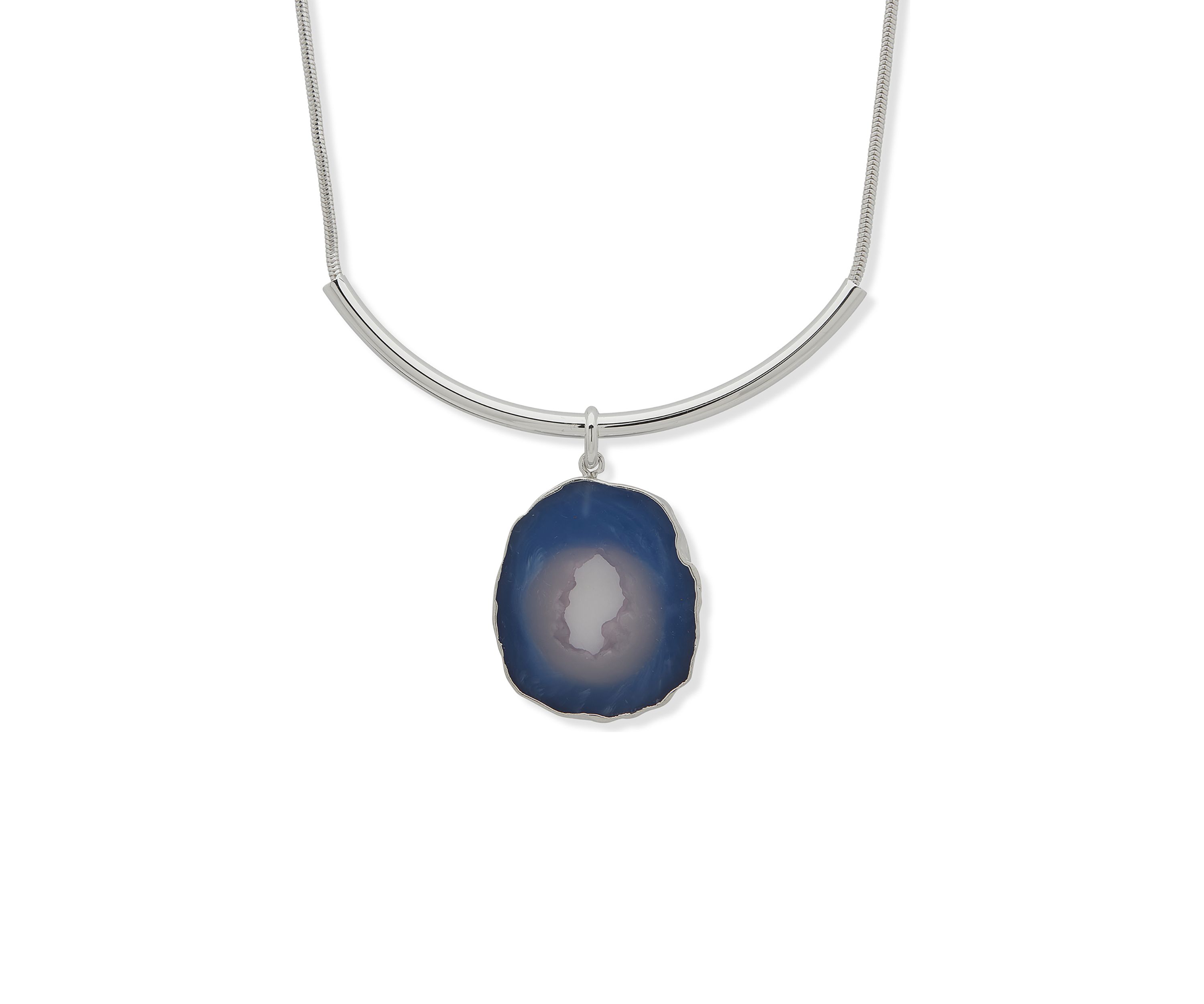 Silver Tone Blue Statement Frontal Necklace