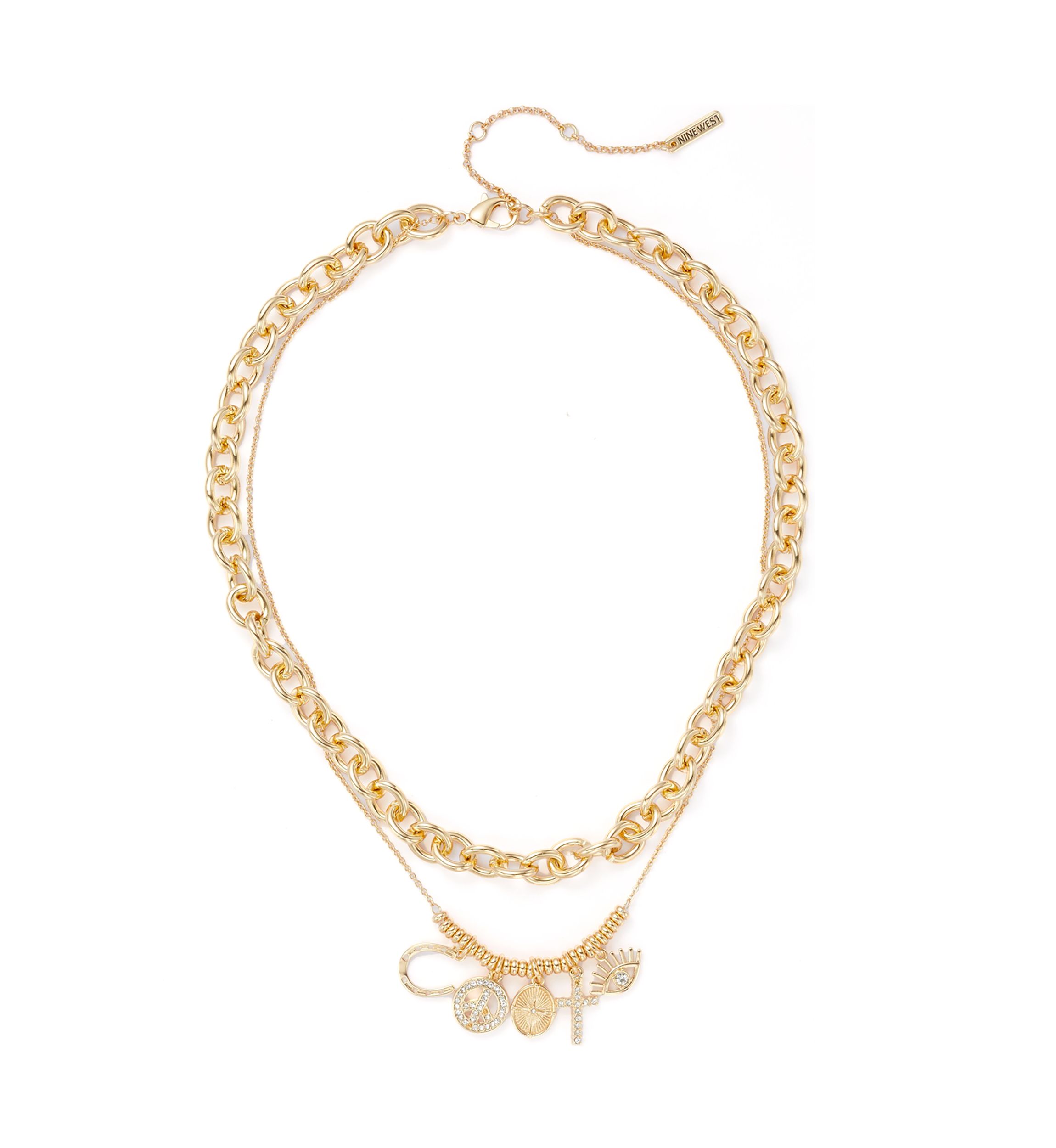 Gold Tone Charm Multirow Necklace