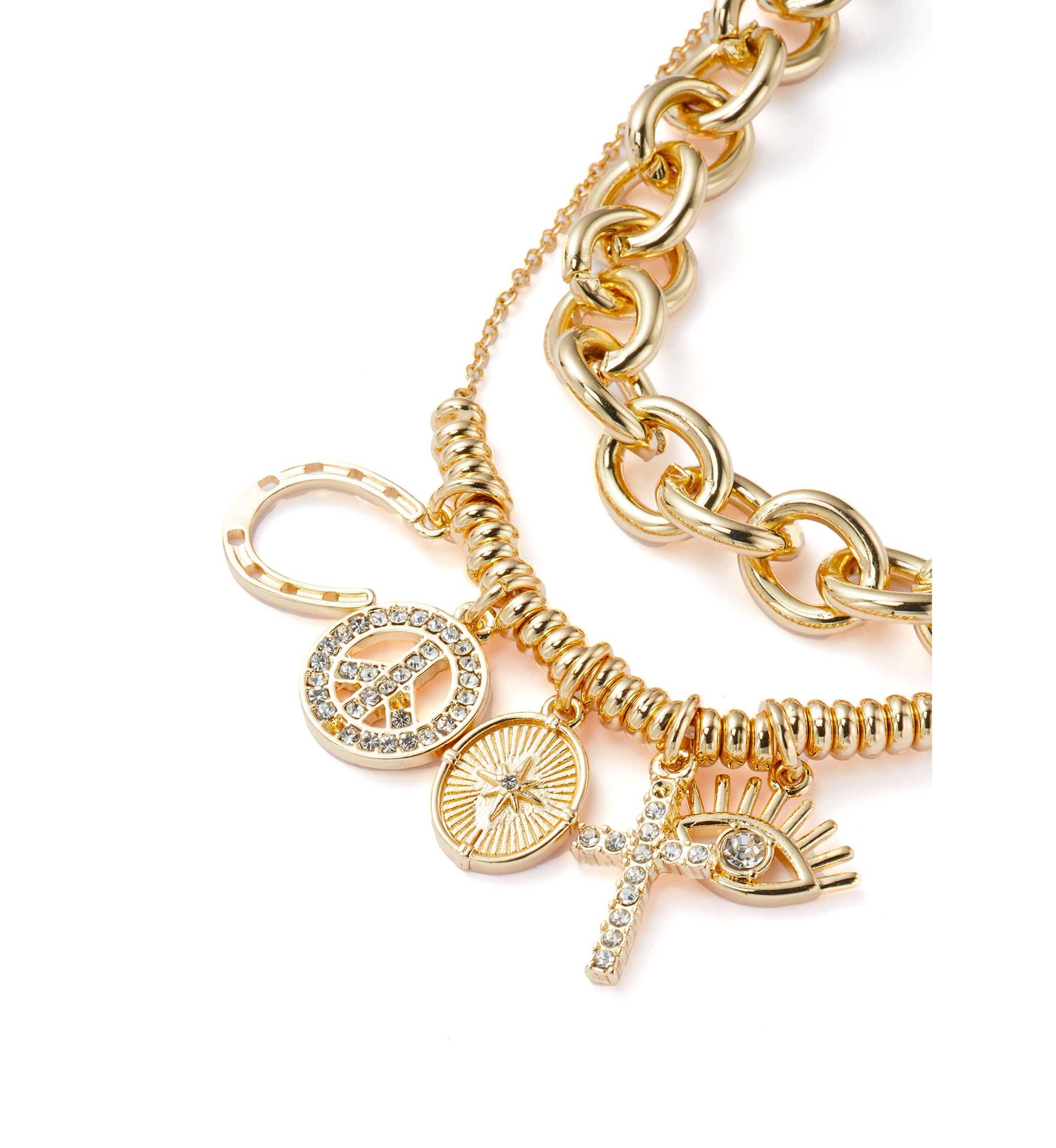 Gold Tone Charm Multirow Necklace
