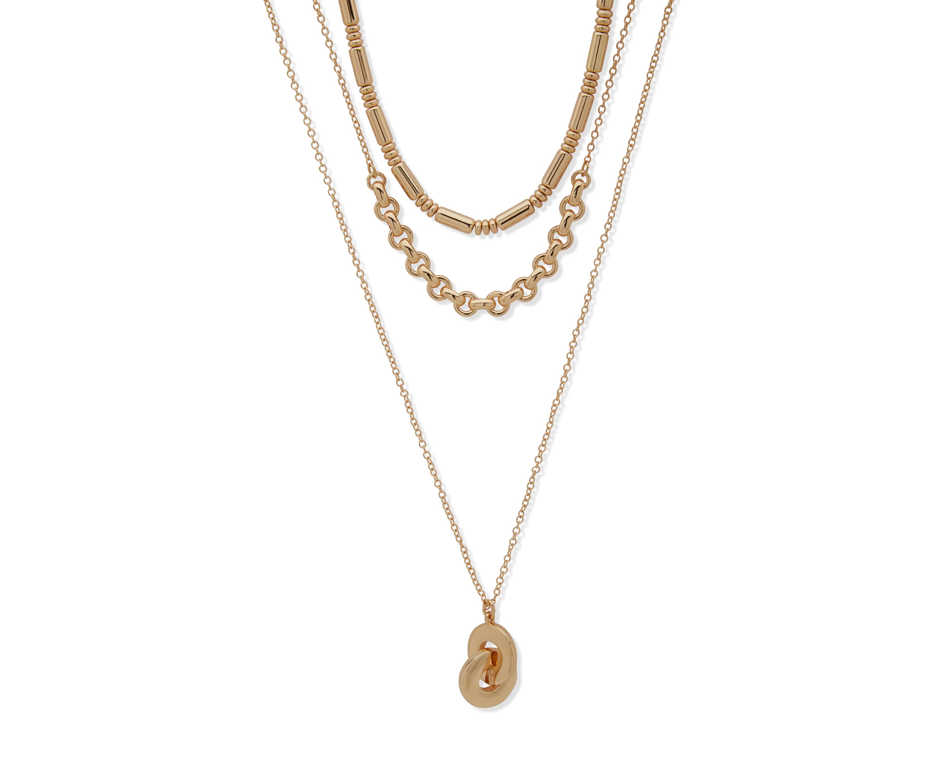 Gold Tone Multirow Buckle Necklace