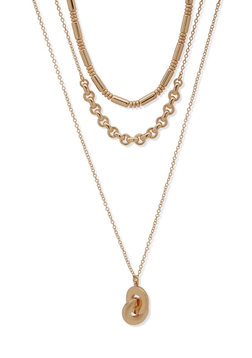 Gold Tone Multirow Buckle Necklace