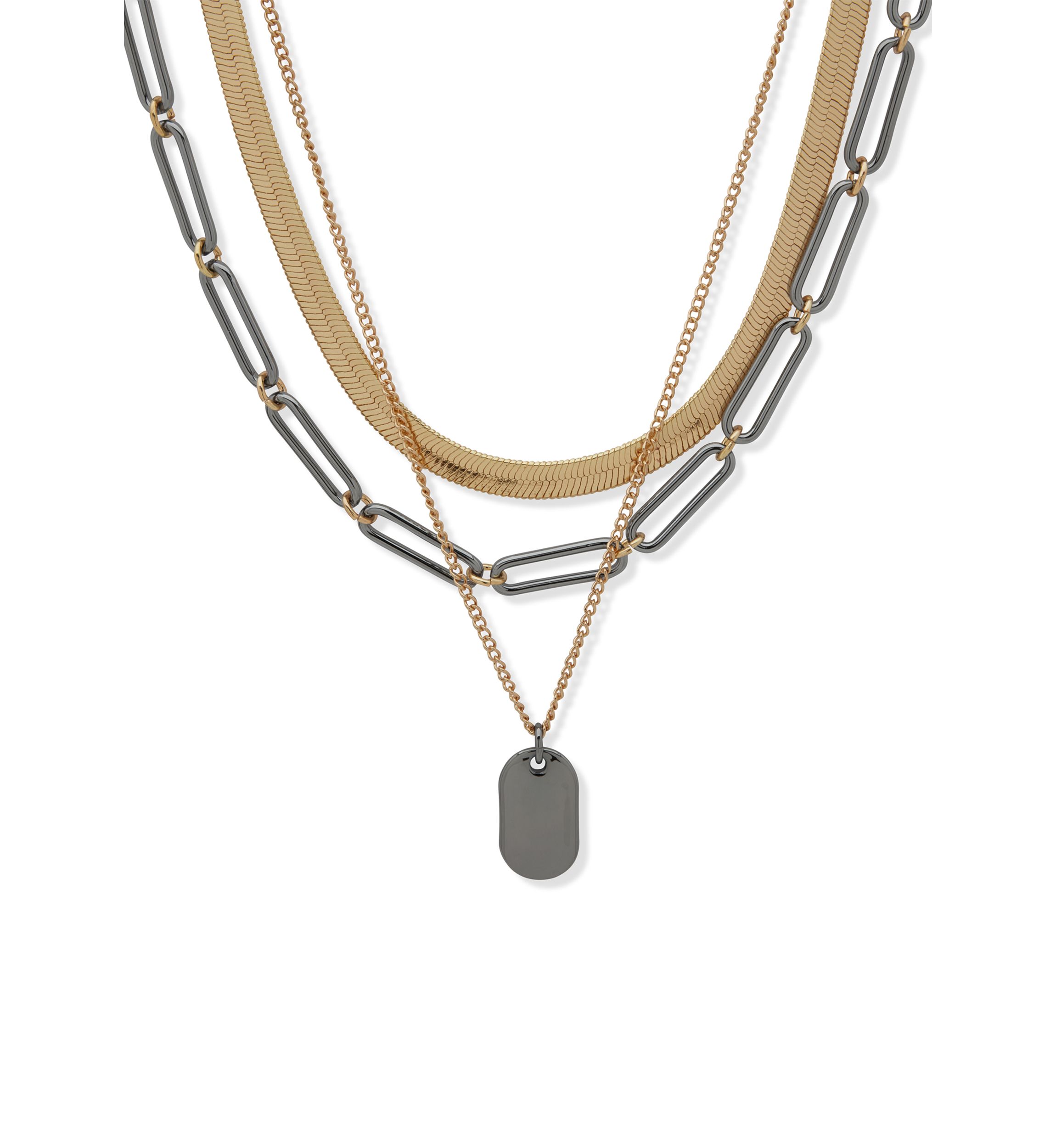 Two Tone Link Multirow Necklace