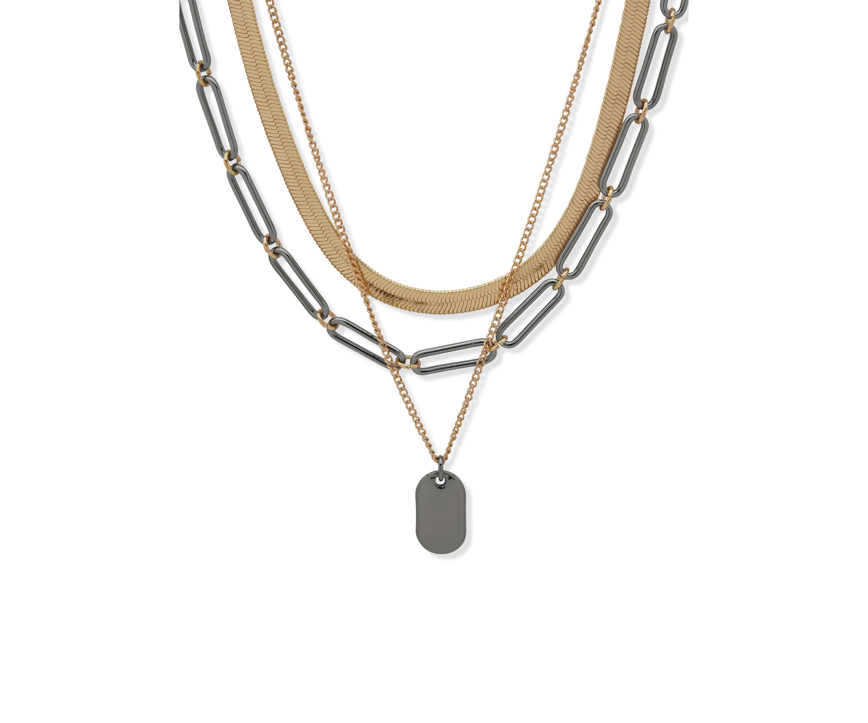 Two Tone Link Multirow Necklace