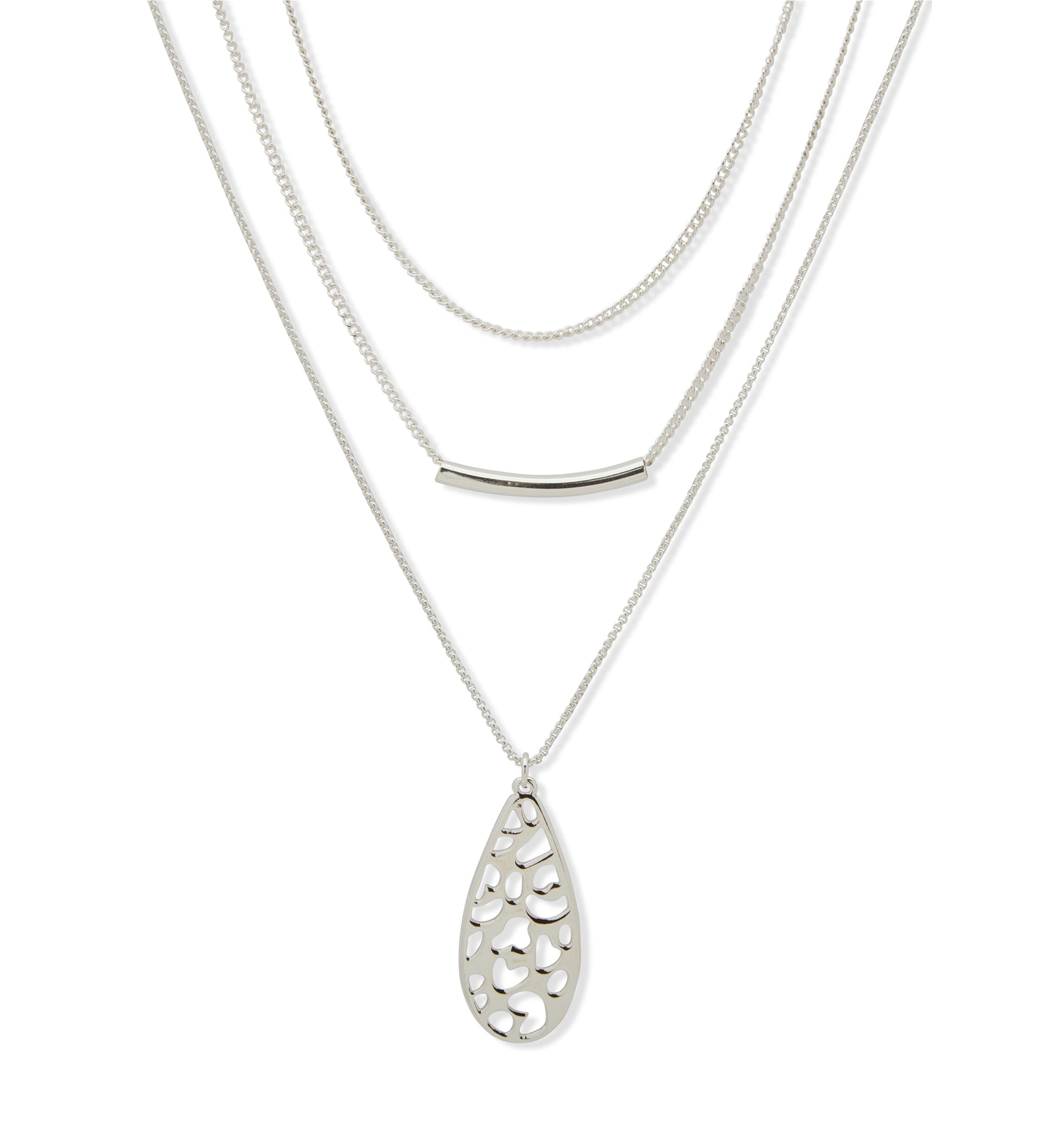 Silver Tone Multi Row Pendant Necklace