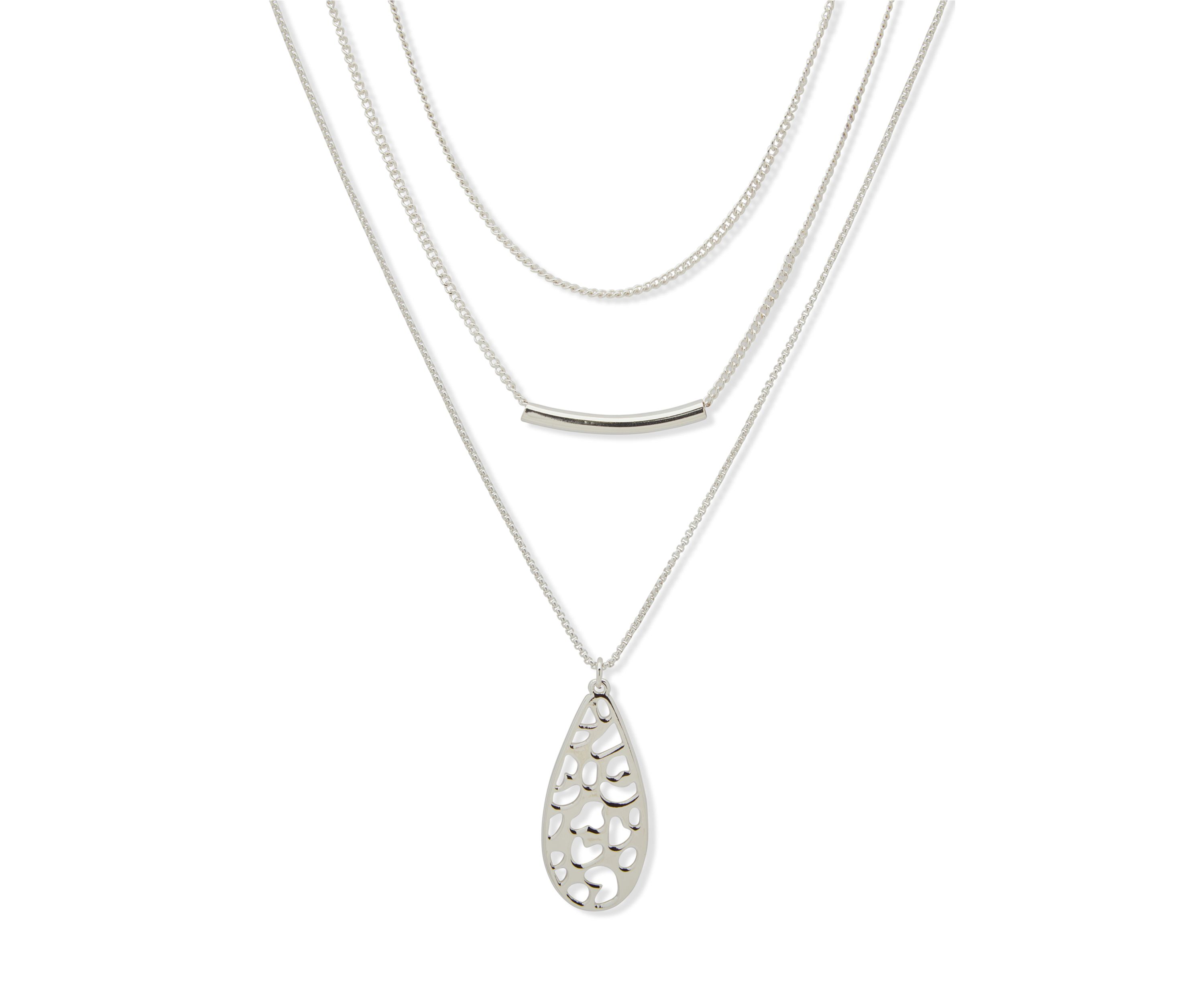 Silver Tone Multi Row Pendant Necklace