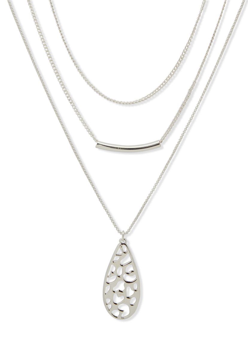 Silver Tone Multi Row Pendant Necklace