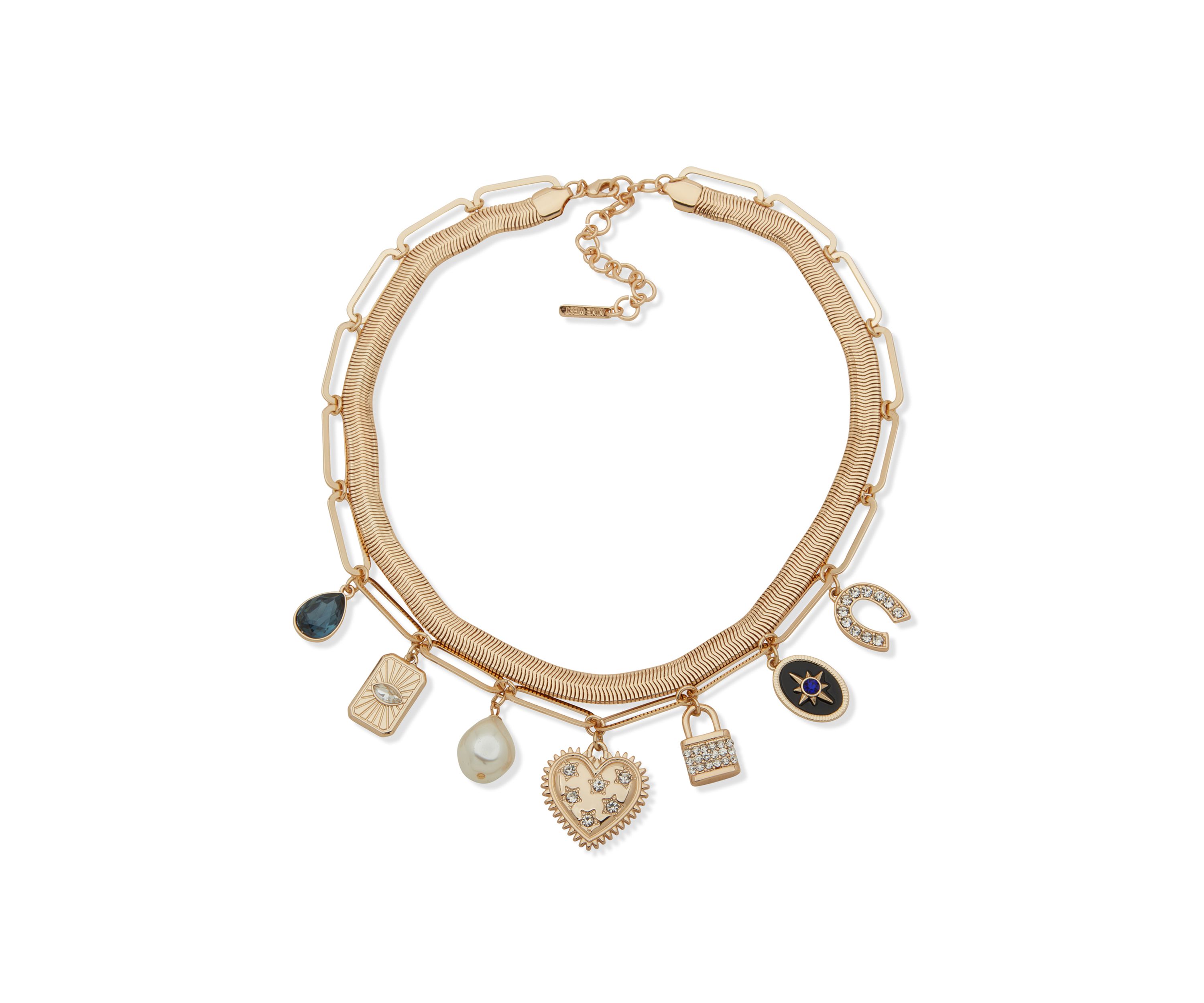Gold Tone Multi Row Charm Necklace