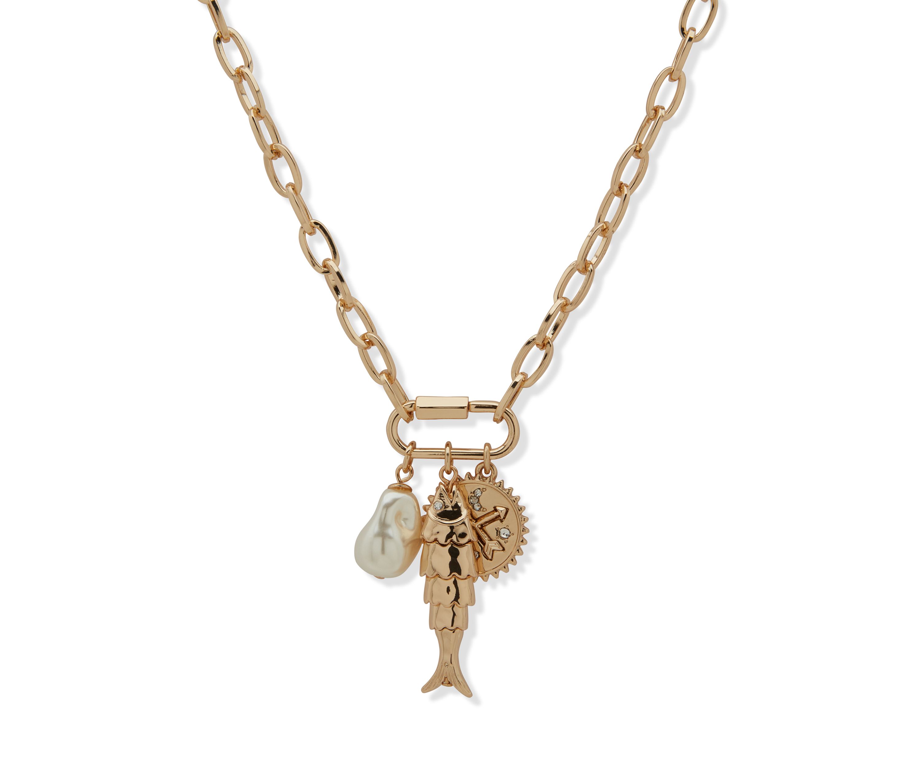 Gold Tone Multi Charm Pendant Necklace