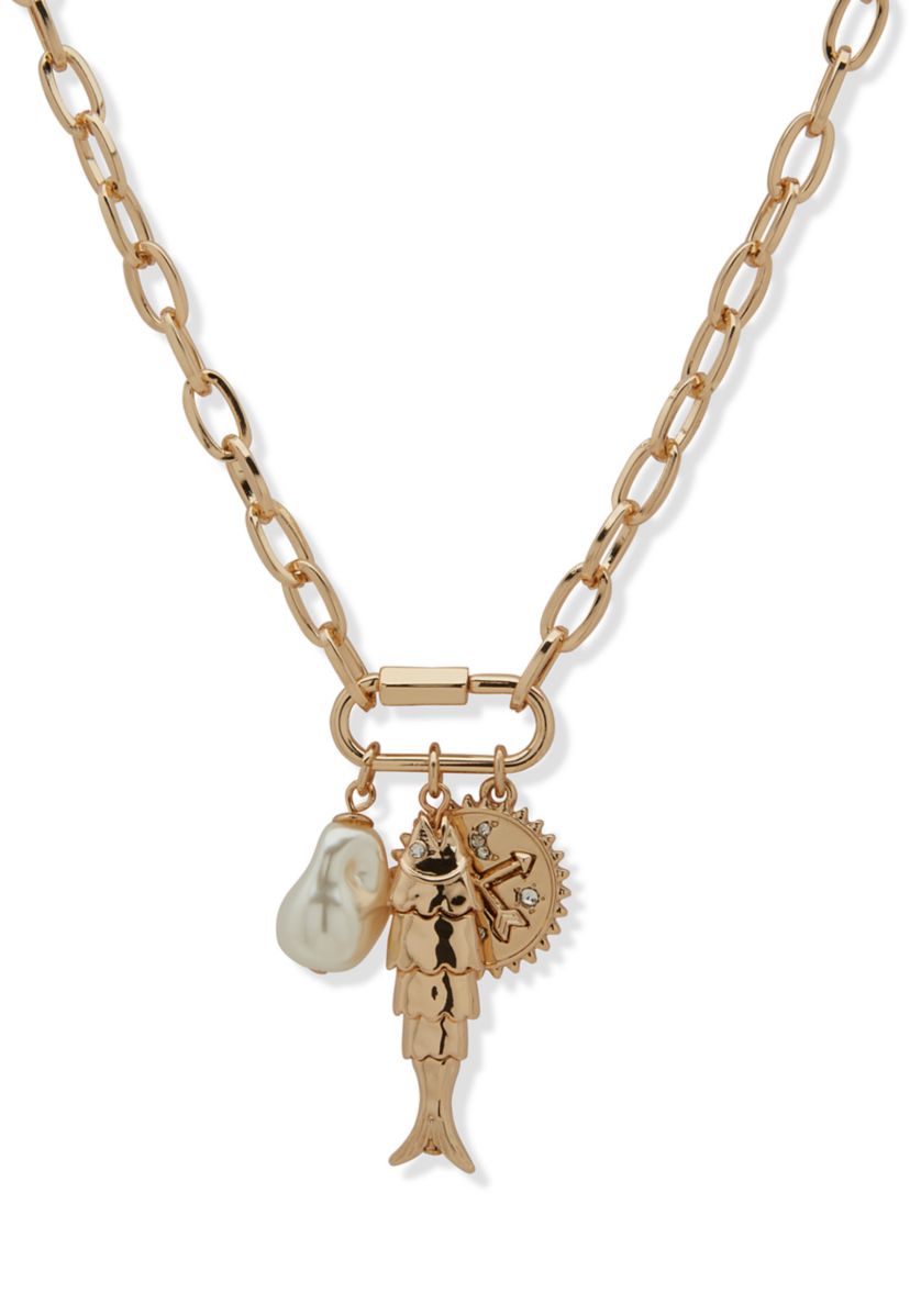 Gold Tone Multi Charm Pendant Necklace